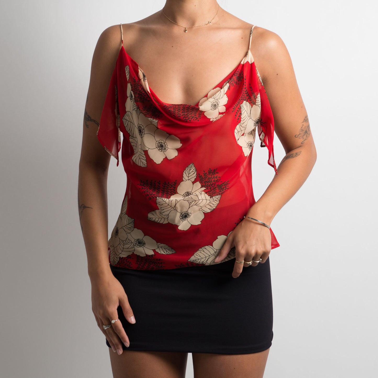 SHEER RED FLORAL CAMISOLE