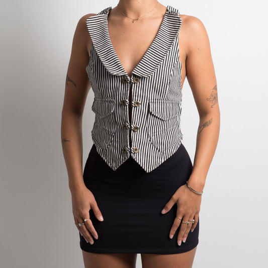 STRIPED DENIM WAISTCOAT VEST