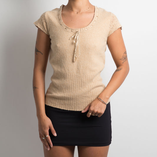 BEIGE WOOL KNIT SHIRT