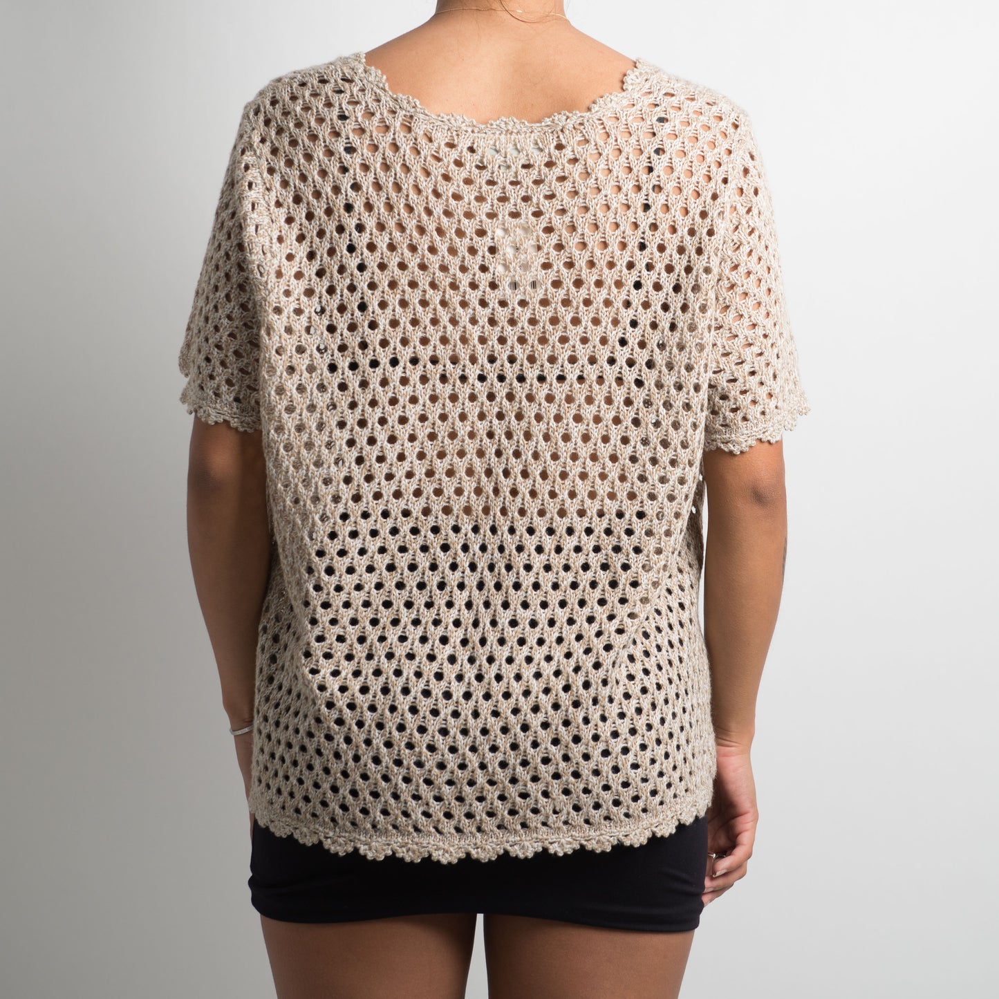 BEIGE CROCHET KNIT TOP