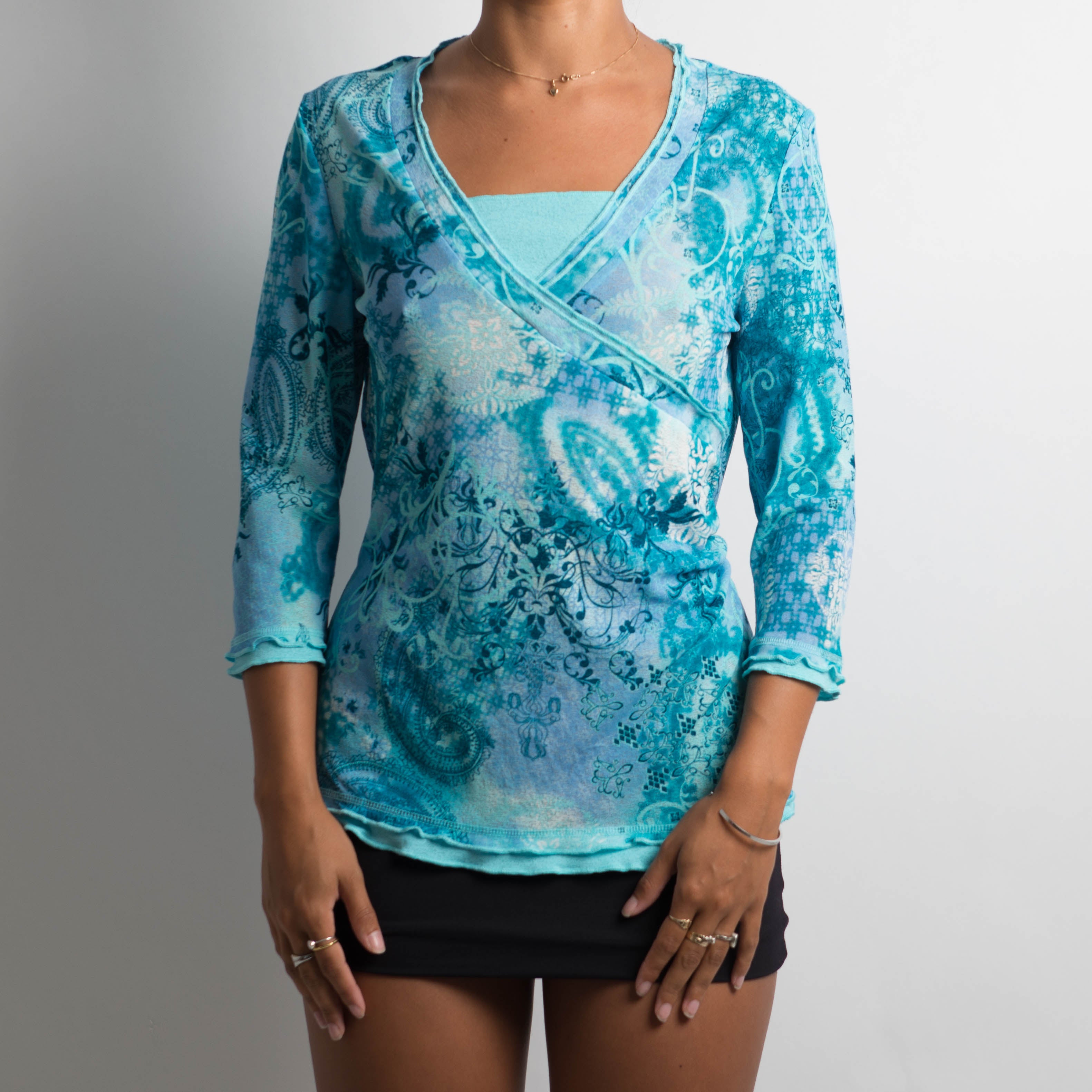 BLUE MESH 3/4 SLEEVE TOP