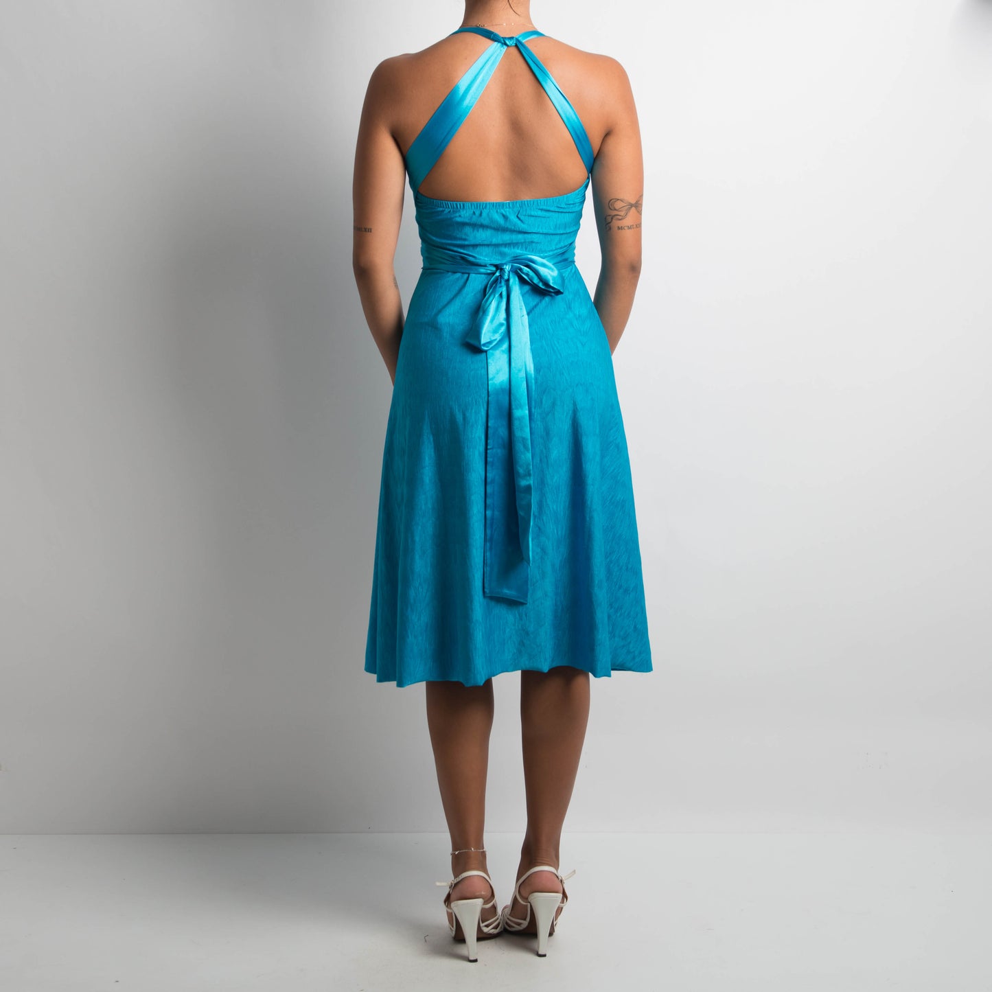 BLUE TIE MIDI DRESS