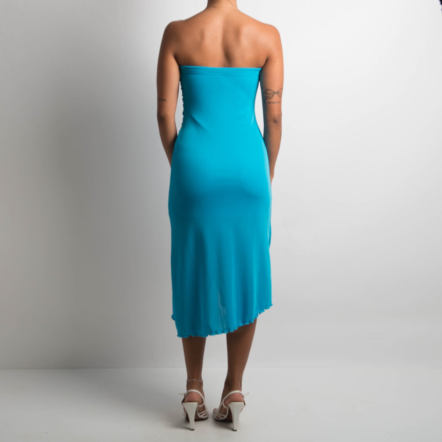 BLUE STRAPLESS MIDI DRESS