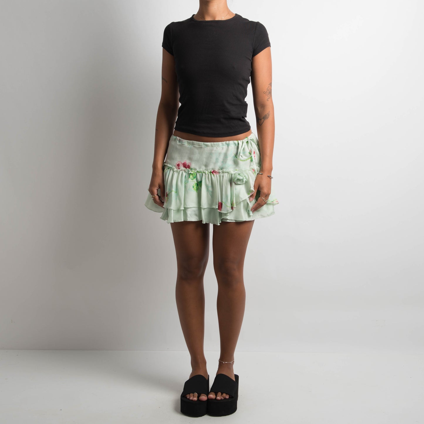 SILK TIERED RUFFLE MINI SKIRT