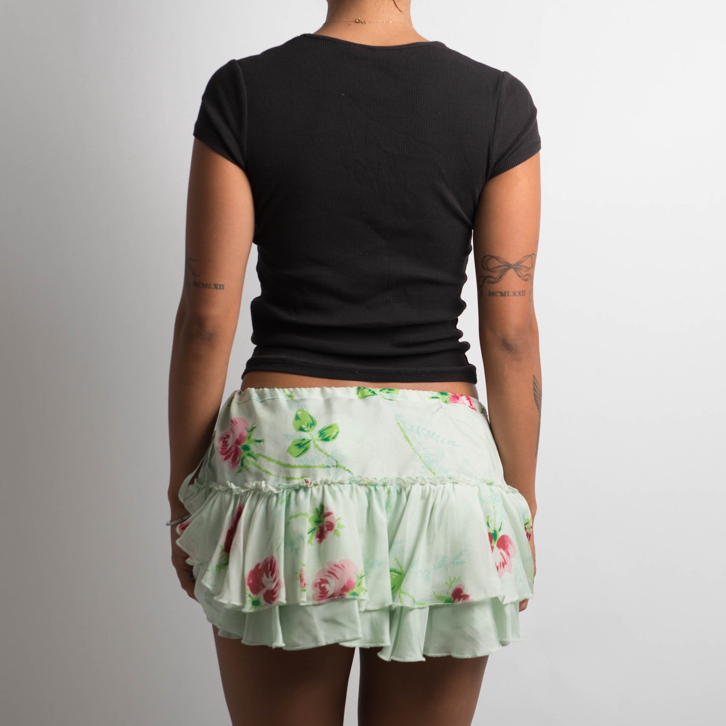 SILK TIERED RUFFLE MINI SKIRT