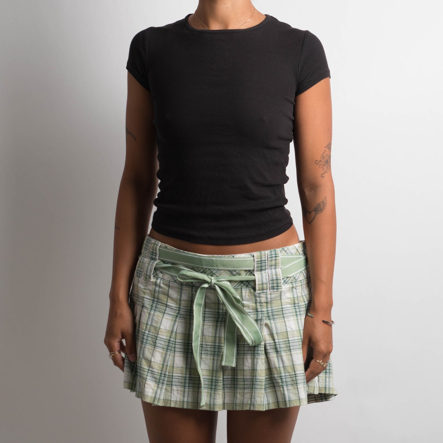 GREEN PLAID PLEATED MINI SKIRT