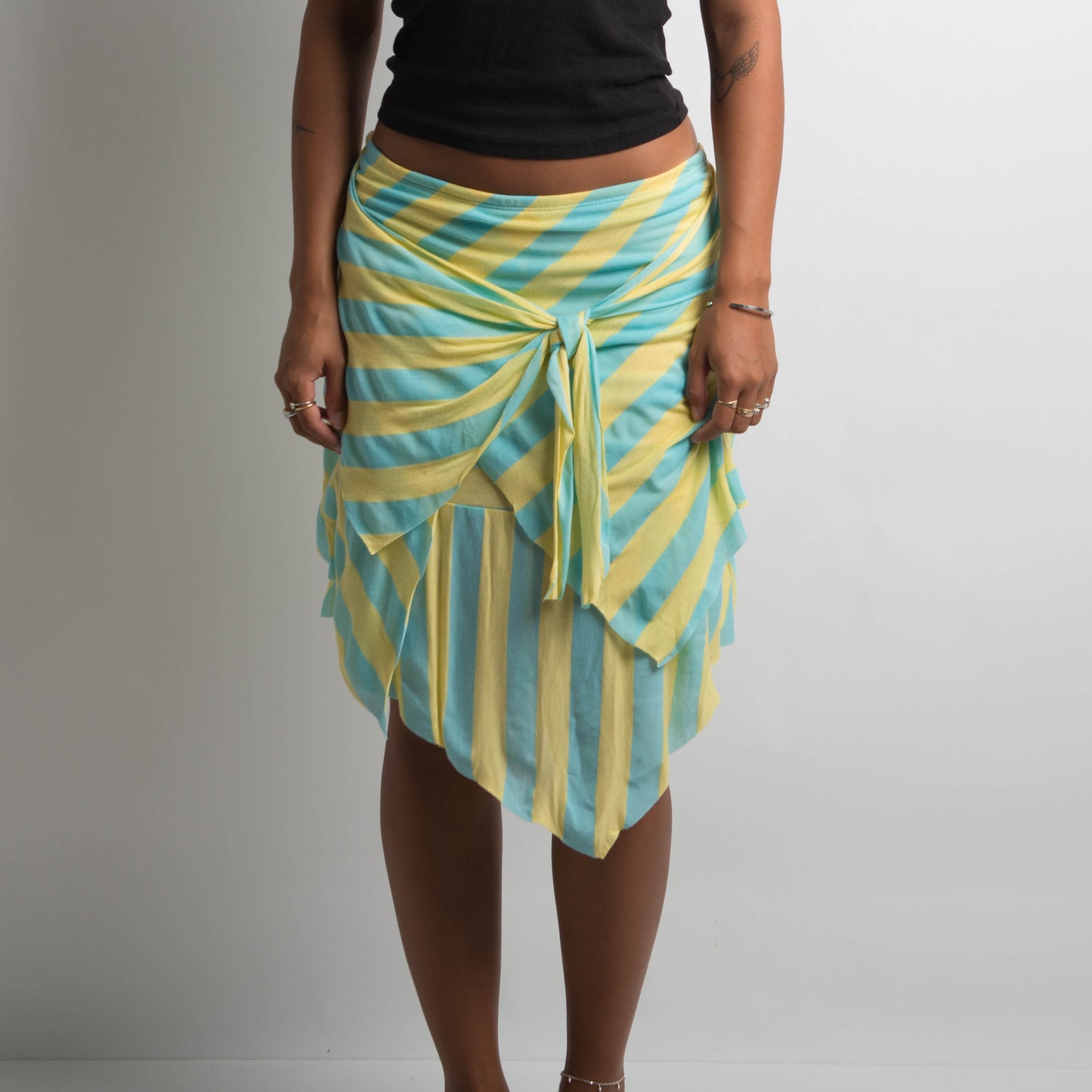 STRIPED ASYMMETRIC MIDI SKIRT