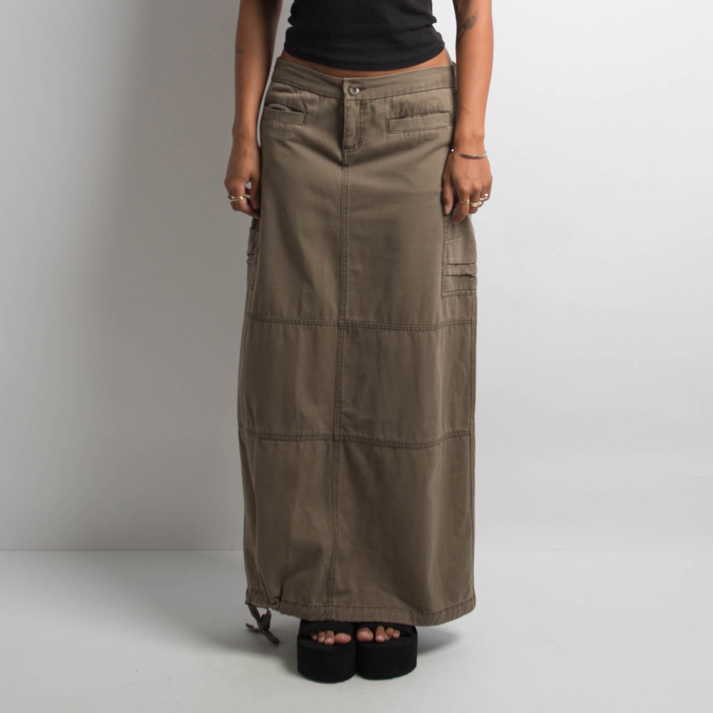 KHAKI BROWN CARGO MAXI SKIRT