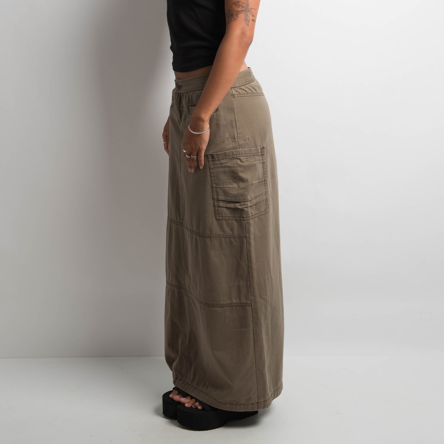 KHAKI BROWN CARGO MAXI SKIRT