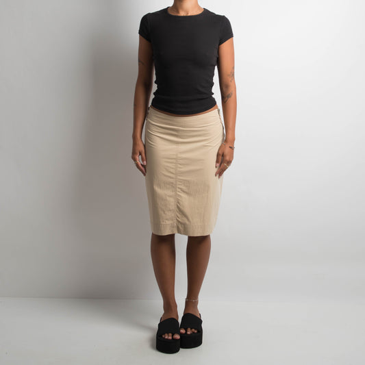 BEIGE NYLON MIDI SKIRT