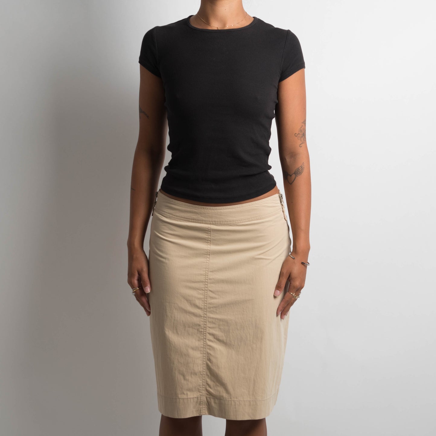 BEIGE NYLON MIDI SKIRT