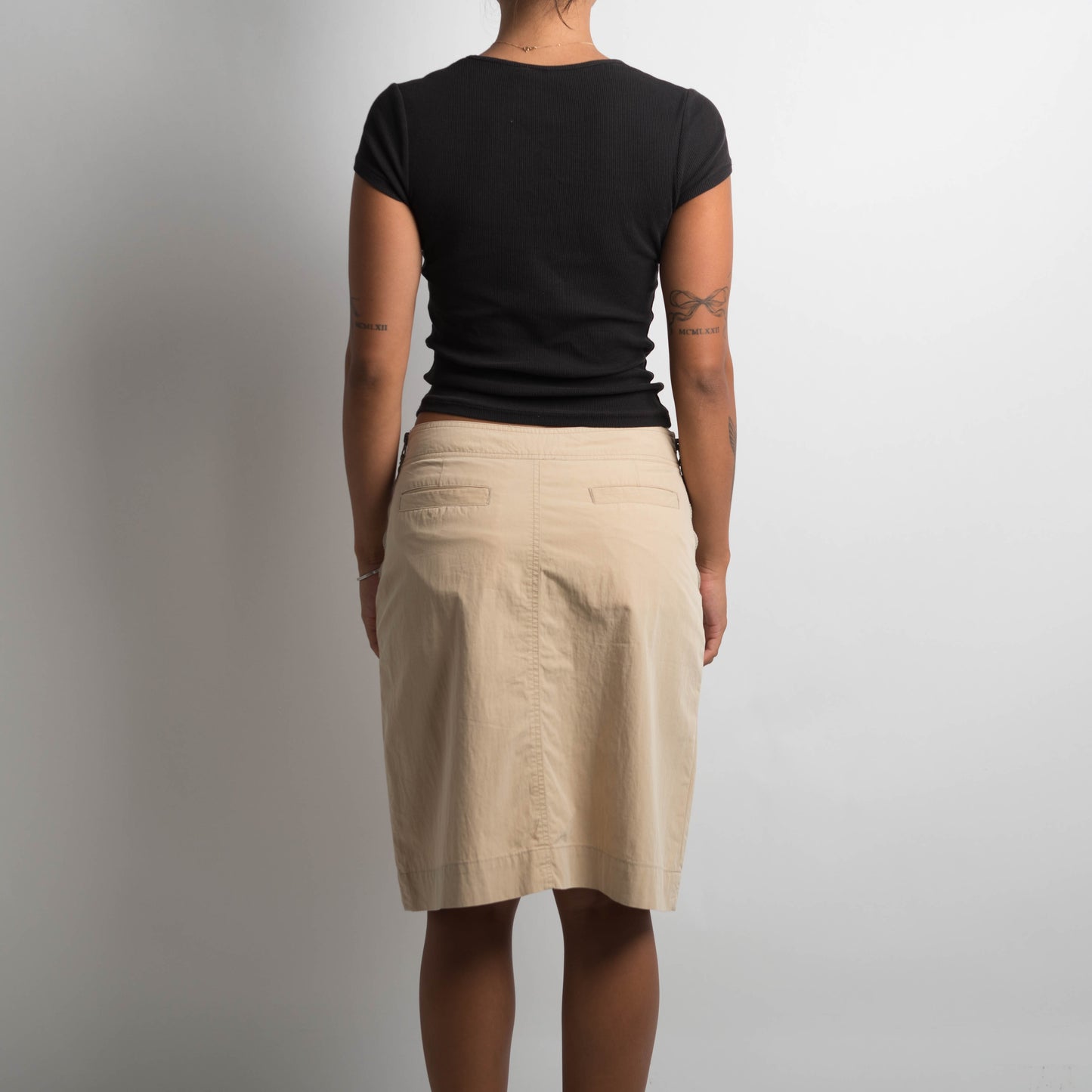 BEIGE NYLON MIDI SKIRT