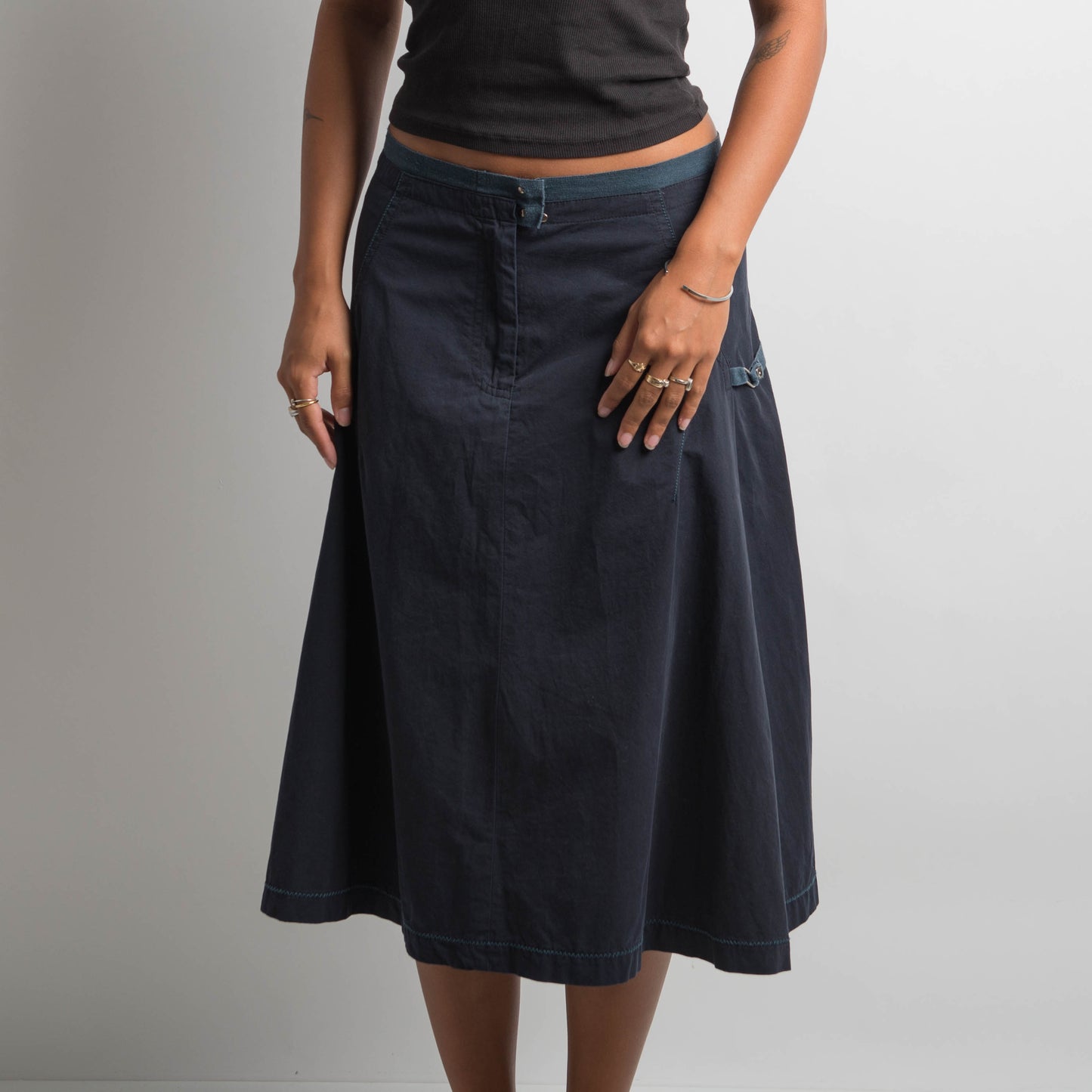 NAVY A LINE MIDI SKIRT