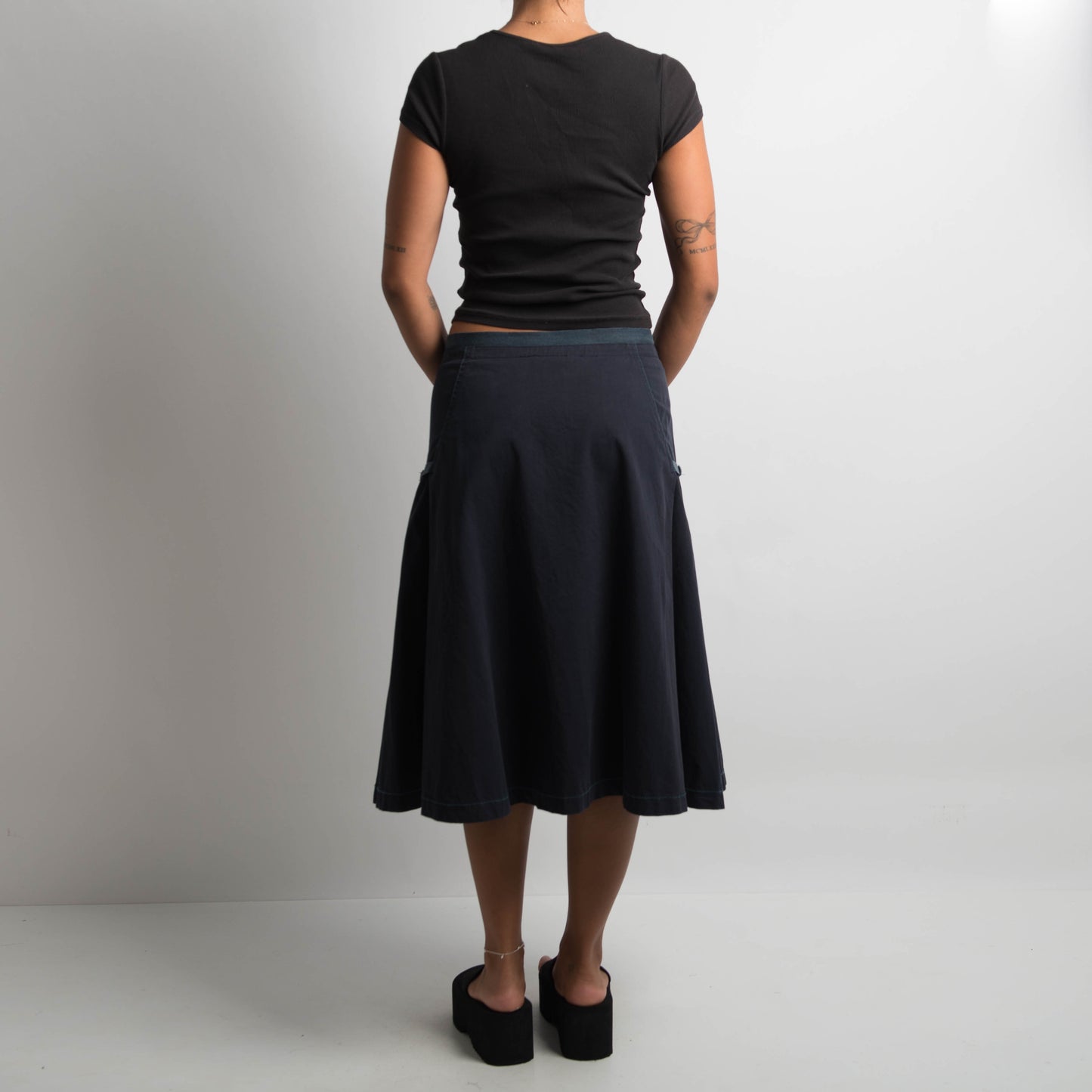 NAVY A LINE MIDI SKIRT