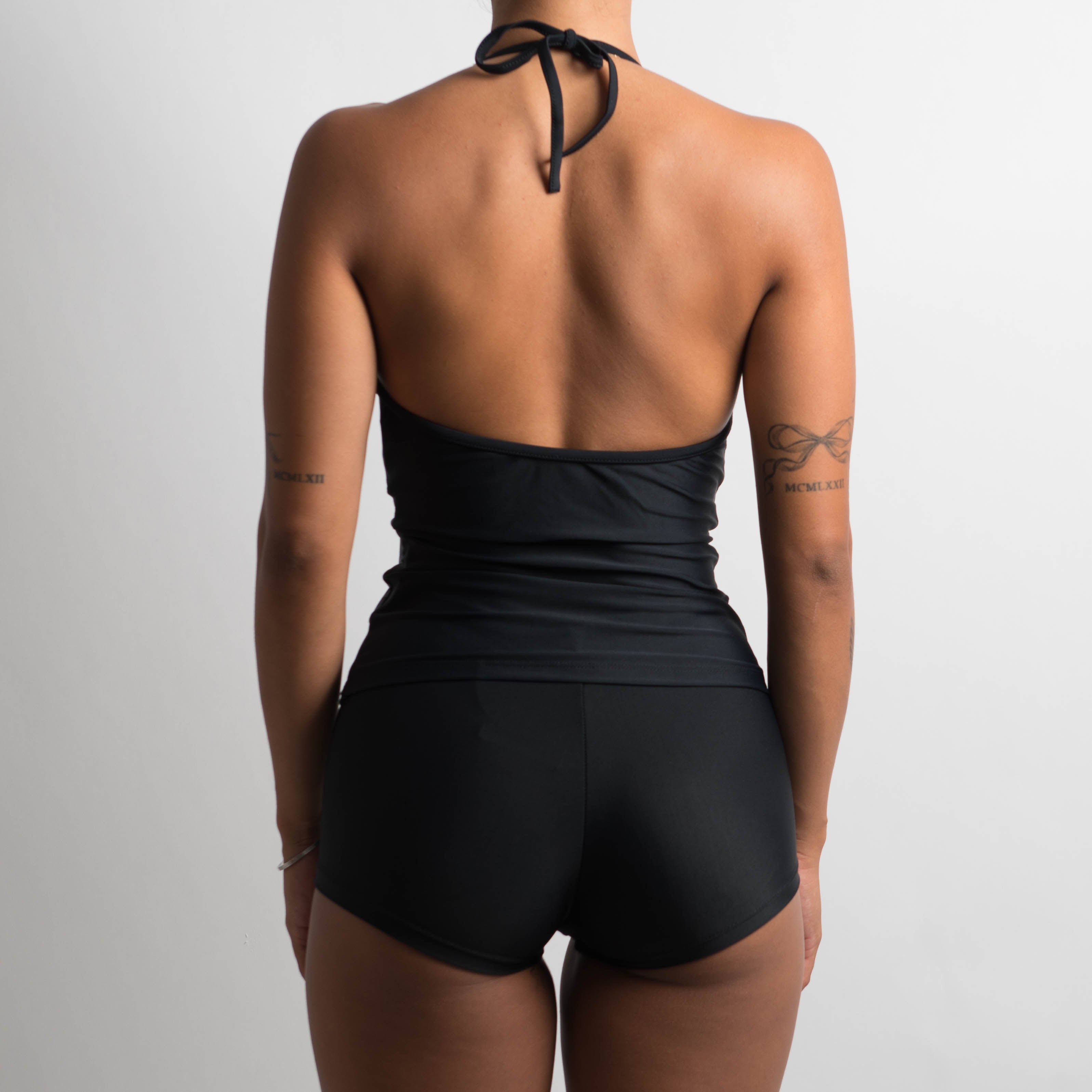 BLACK HALTER TANKINI TOP