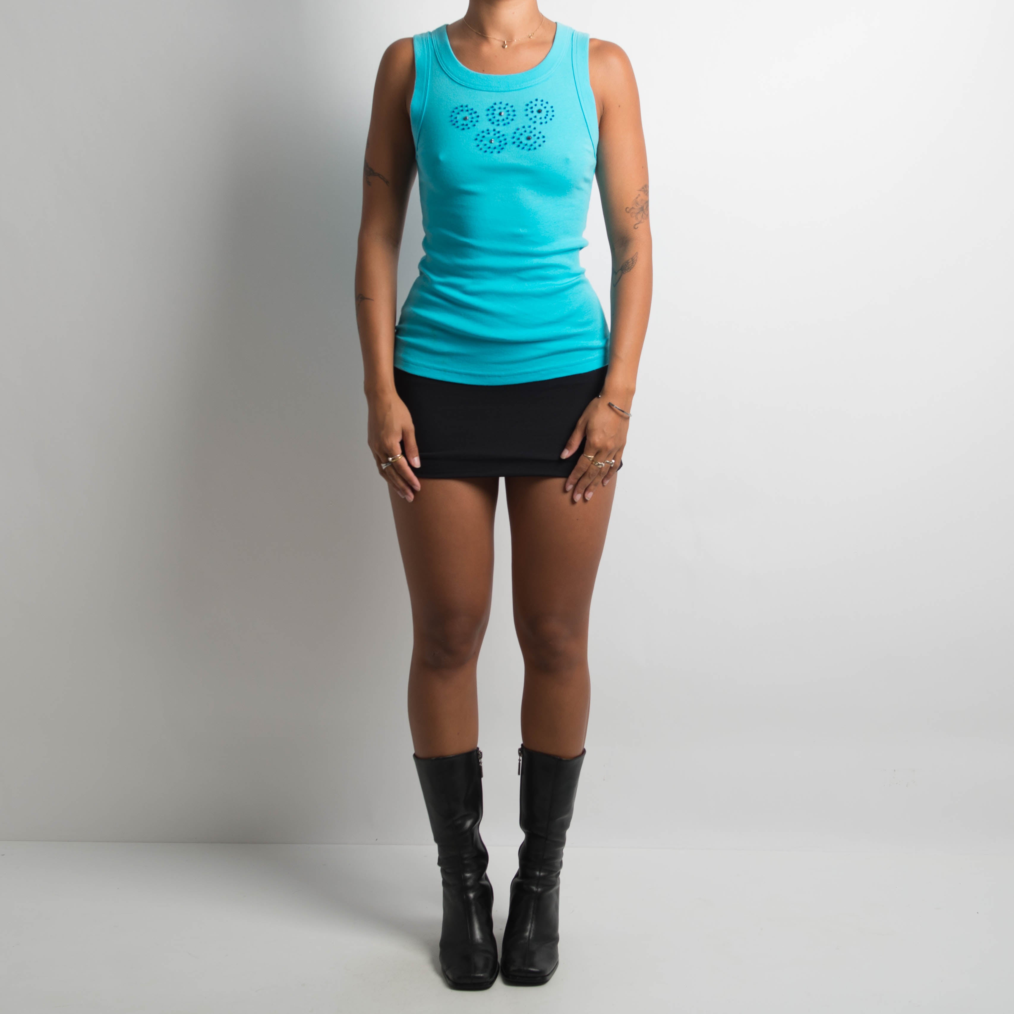 BRIGHT BLUE BEADED TANK TOP