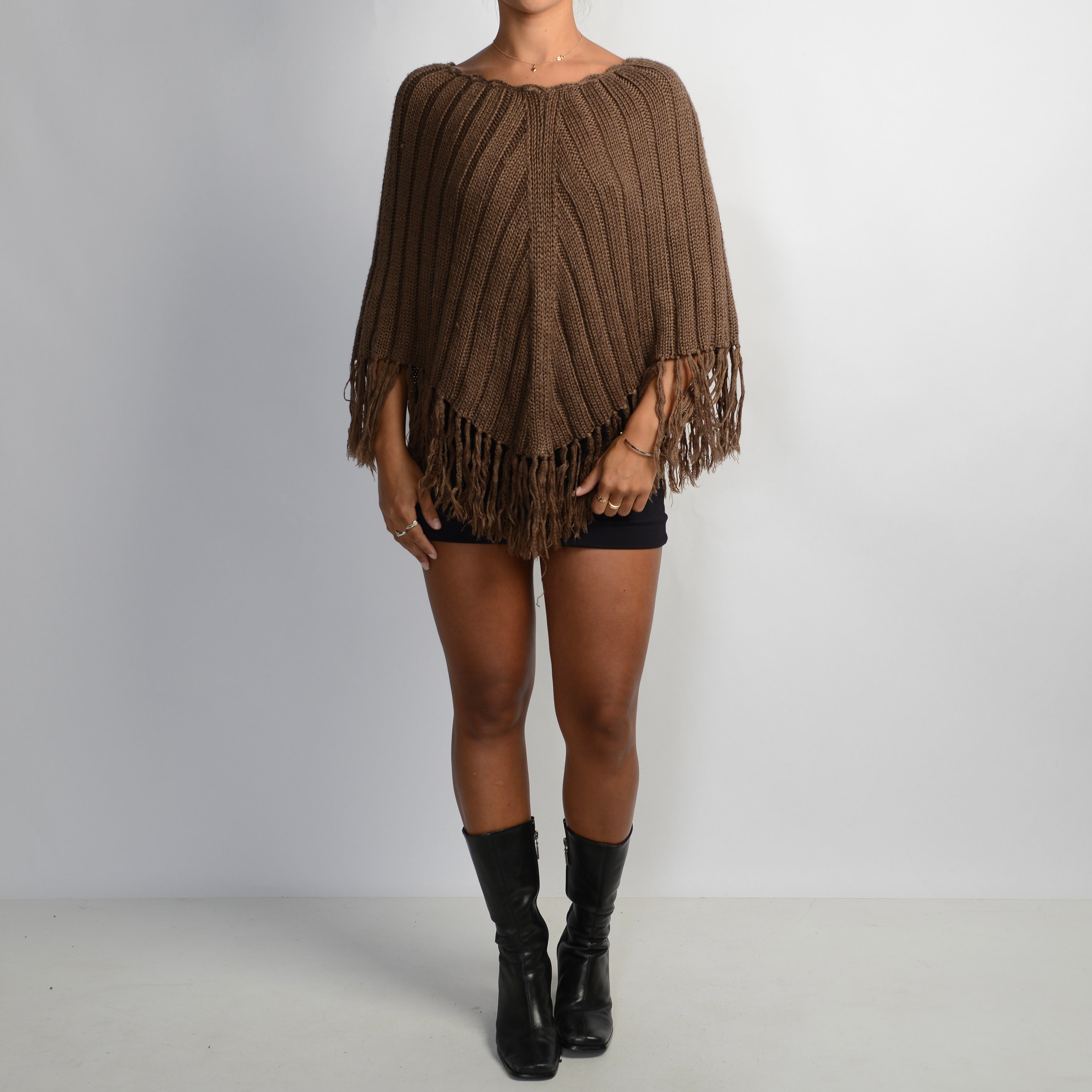 BROWN KNIT PONCHO