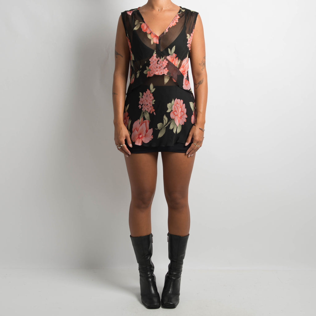 SHEER FLORAL MESH TOP