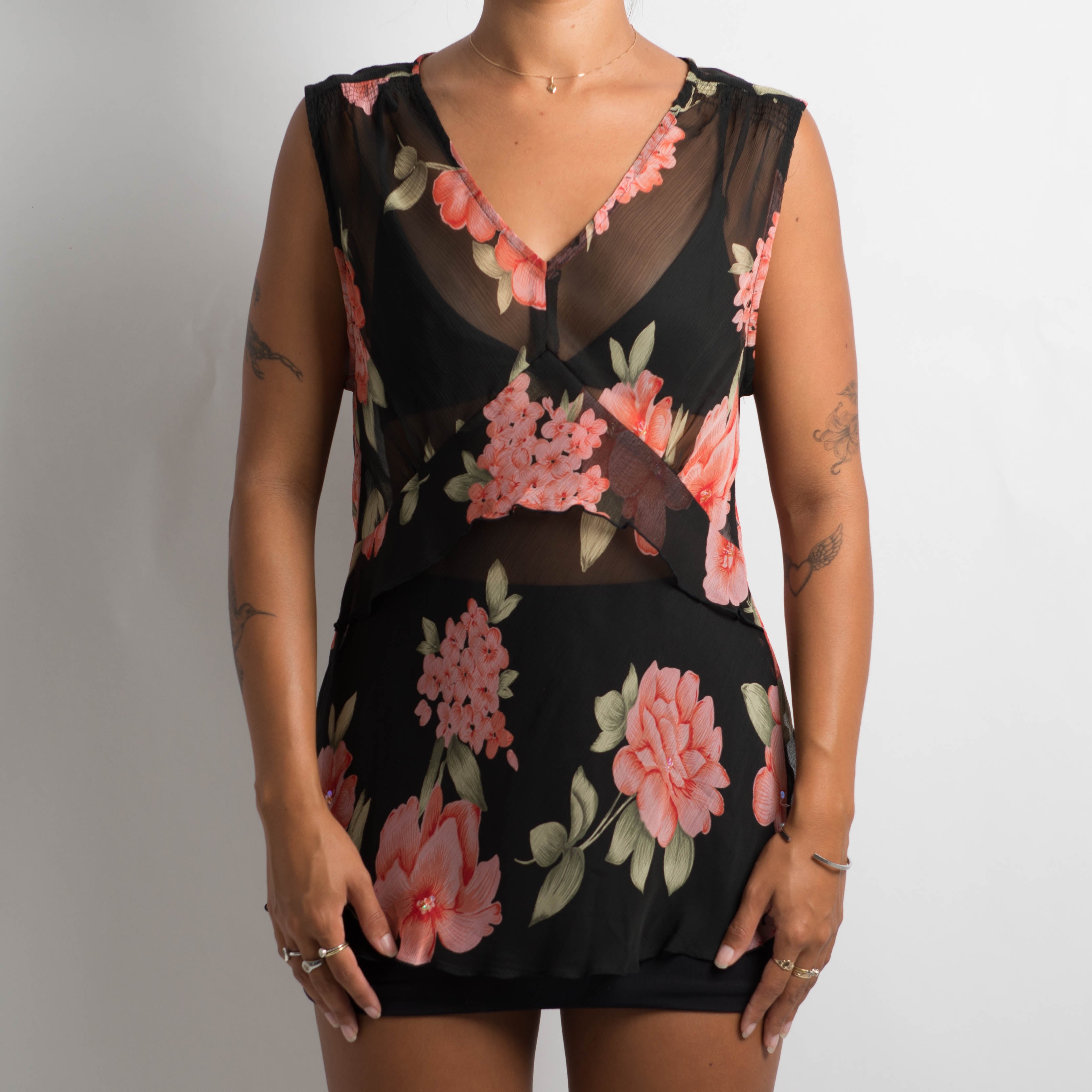SHEER FLORAL MESH TOP