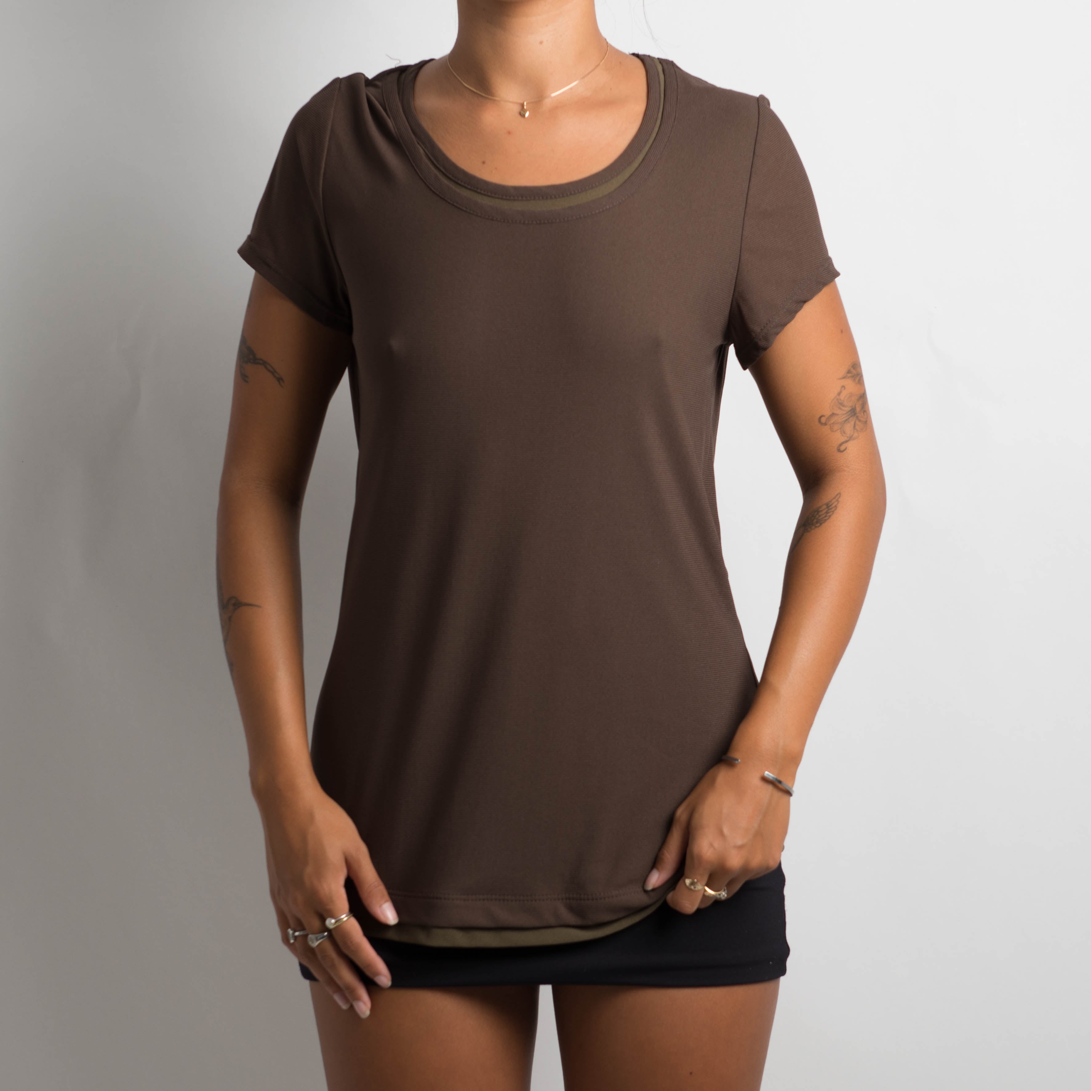 BROWN MESH LAYERED TOP