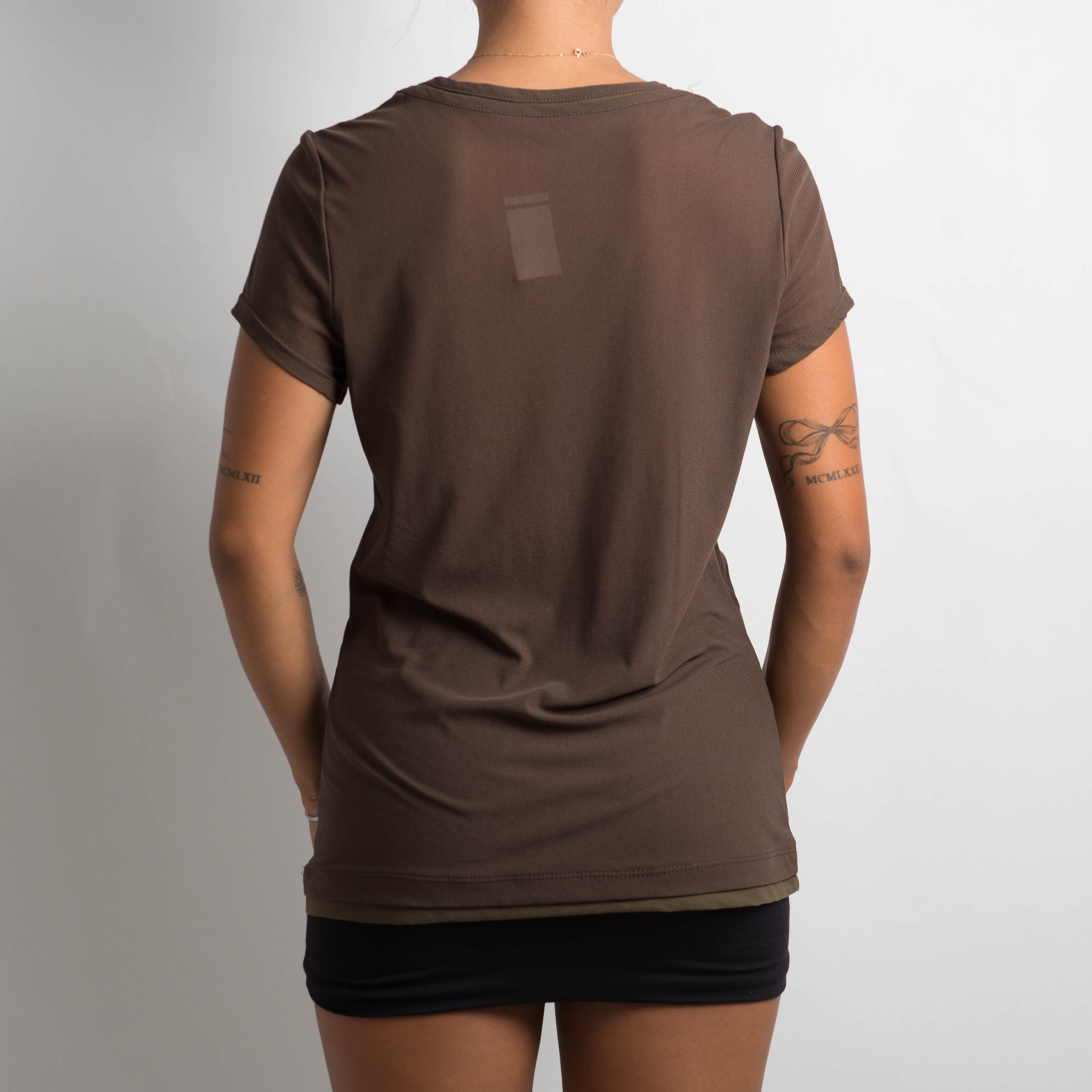 BROWN MESH LAYERED TOP
