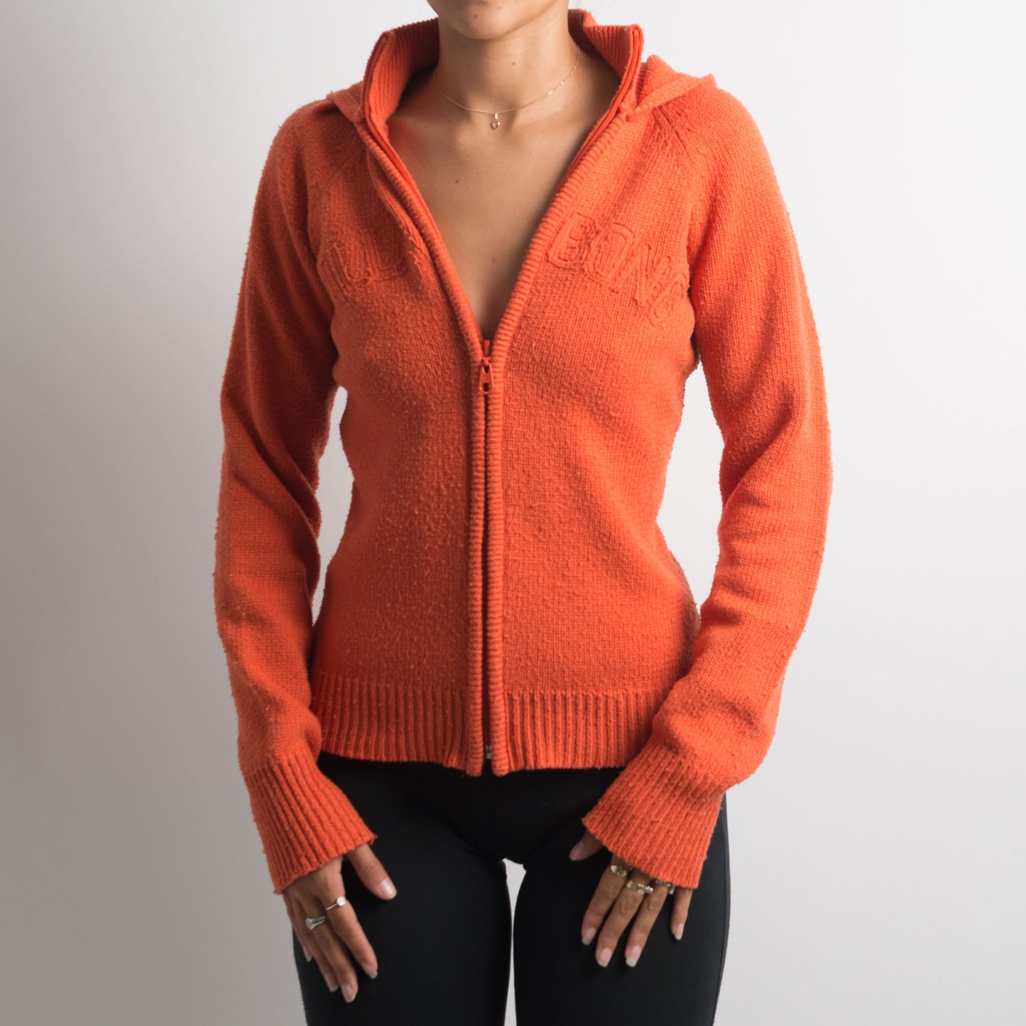 ORANGE KNIT HOODED JACKET