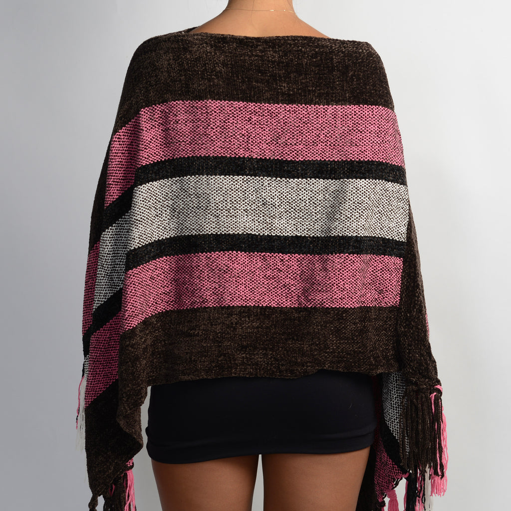 BROWN STRIPE KNIT PONCHO