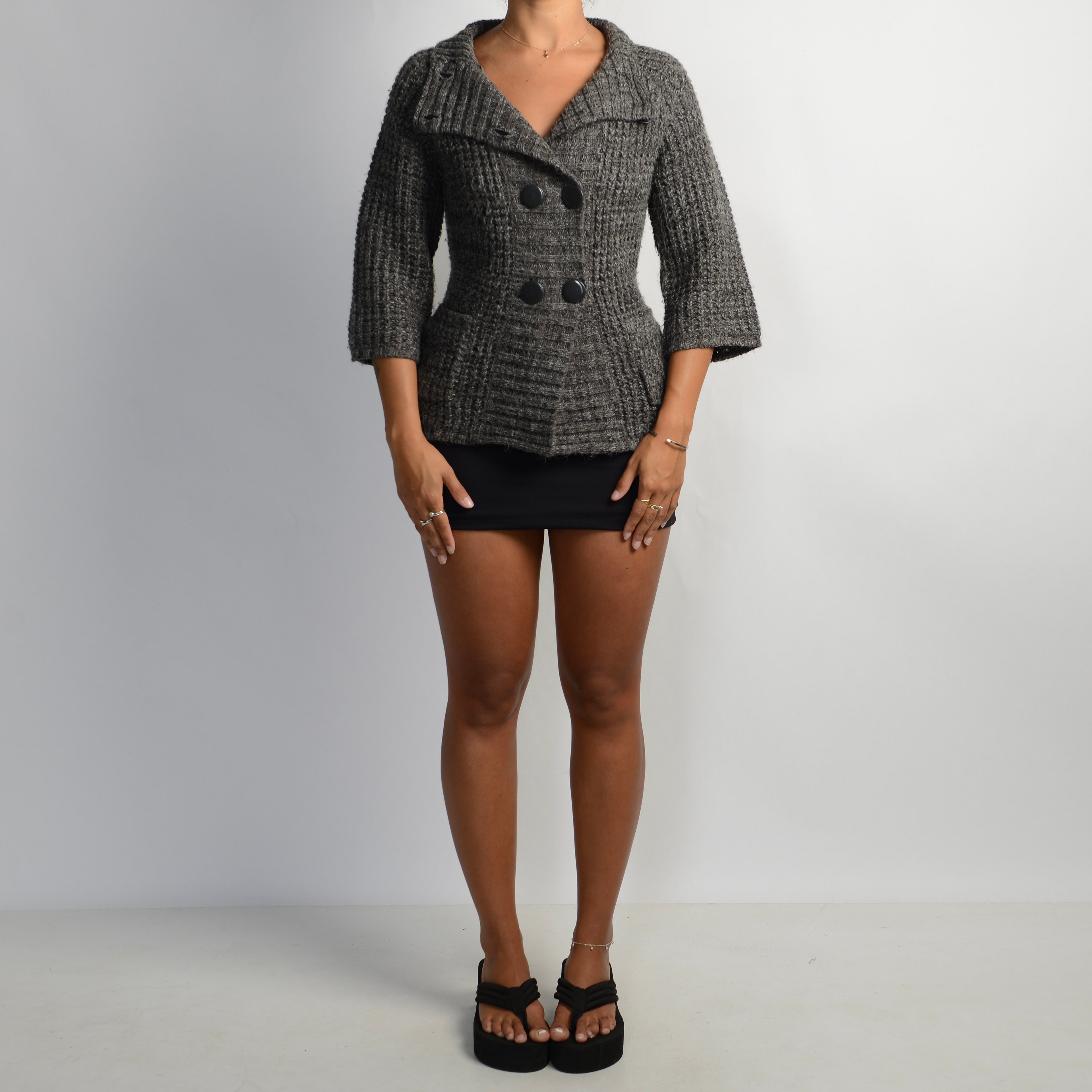 GREY MARLE KNIT CARDIGAN