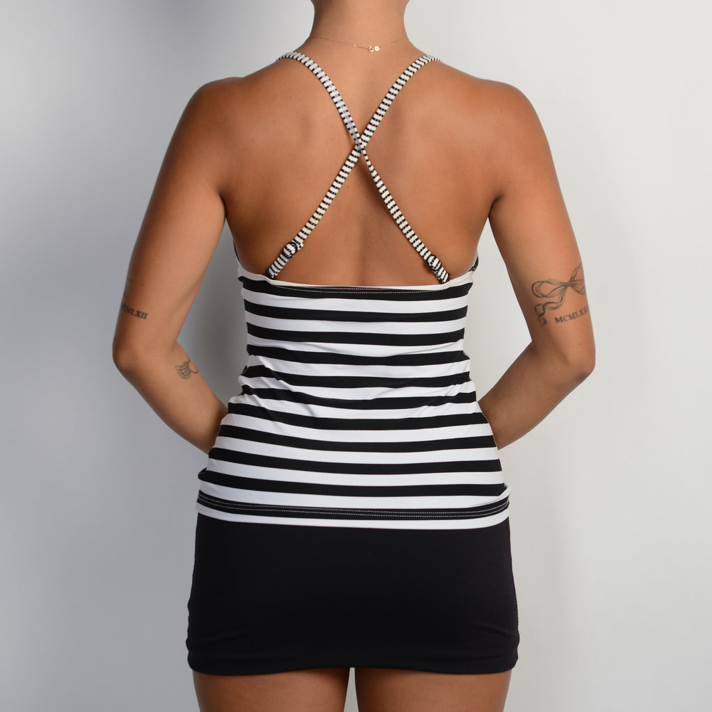 B&W STRIPE TANKINI TOP