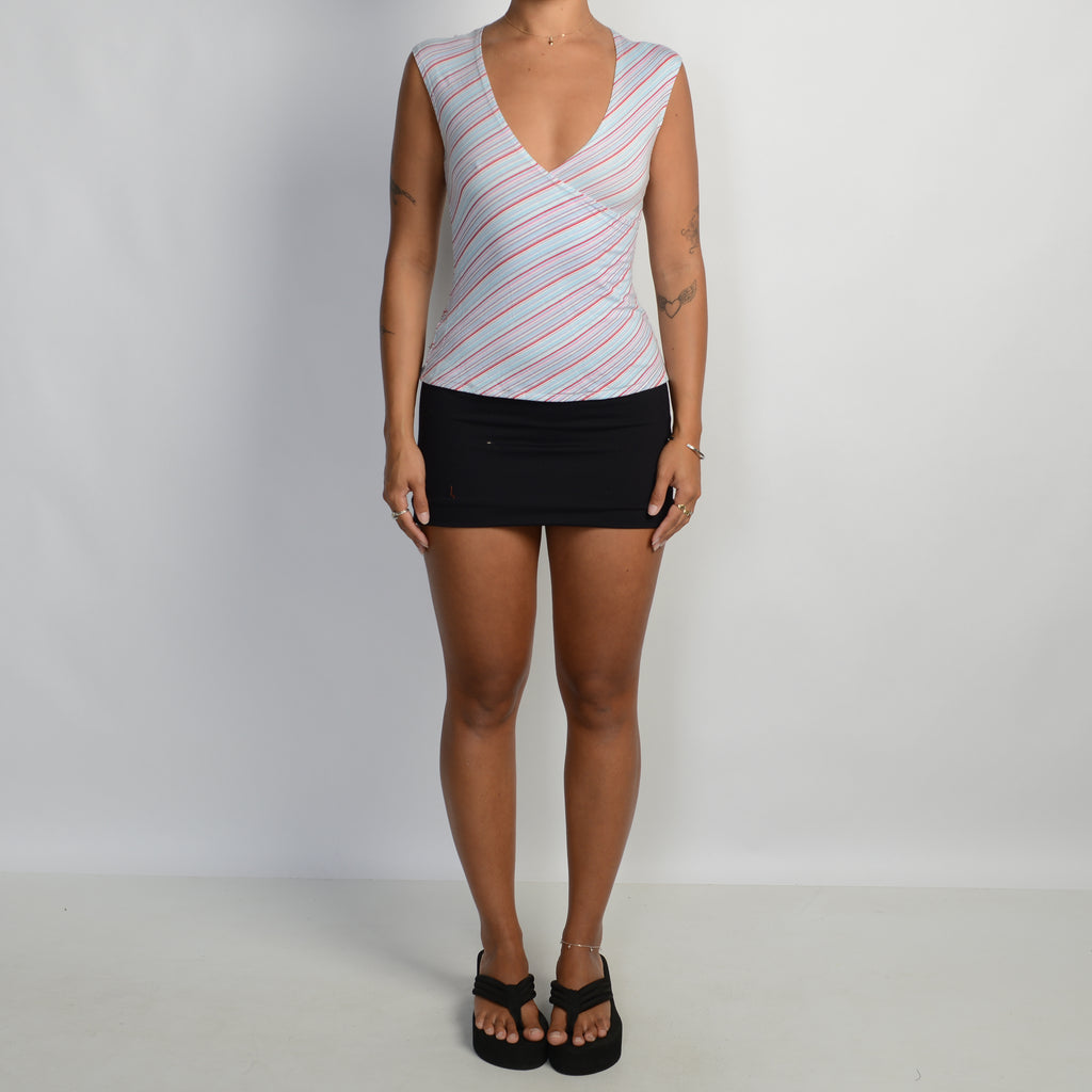 STRIPE FAUX WRAP TOP