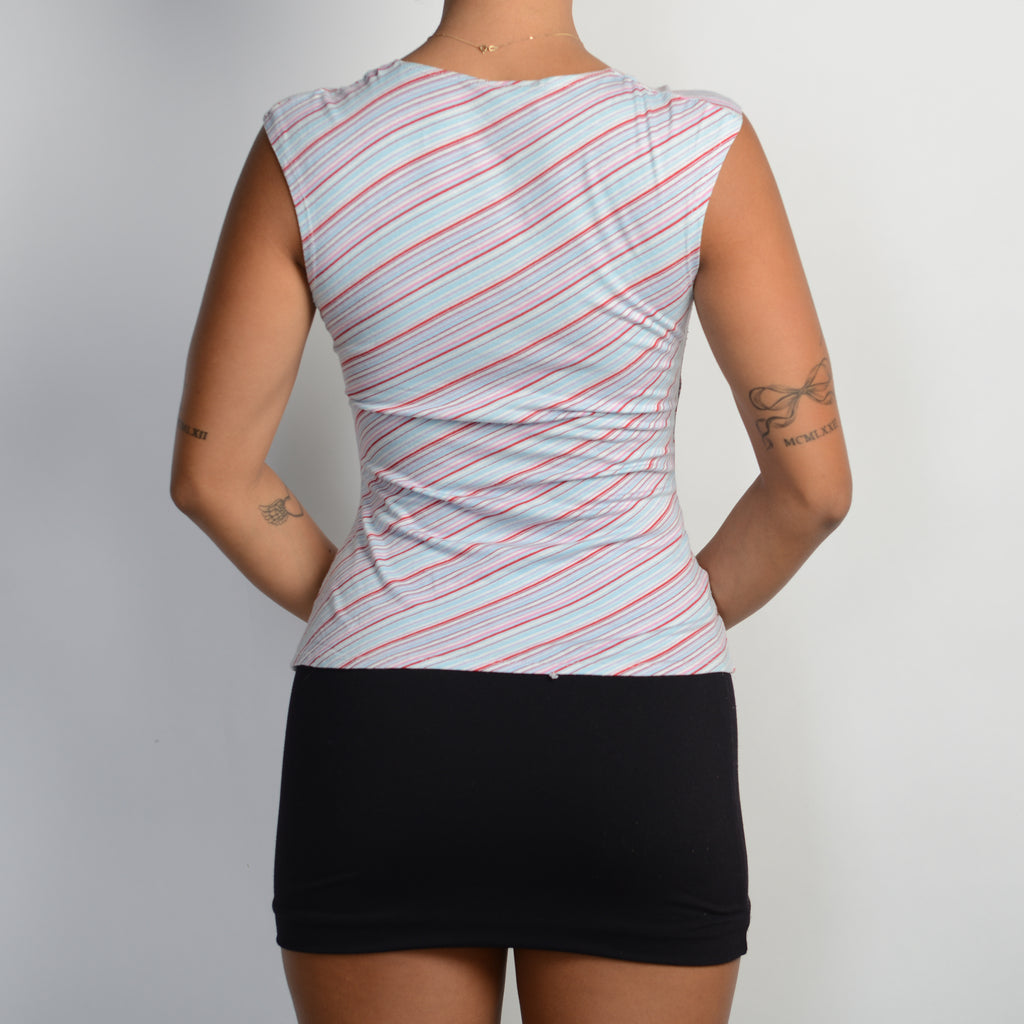 STRIPE FAUX WRAP TOP