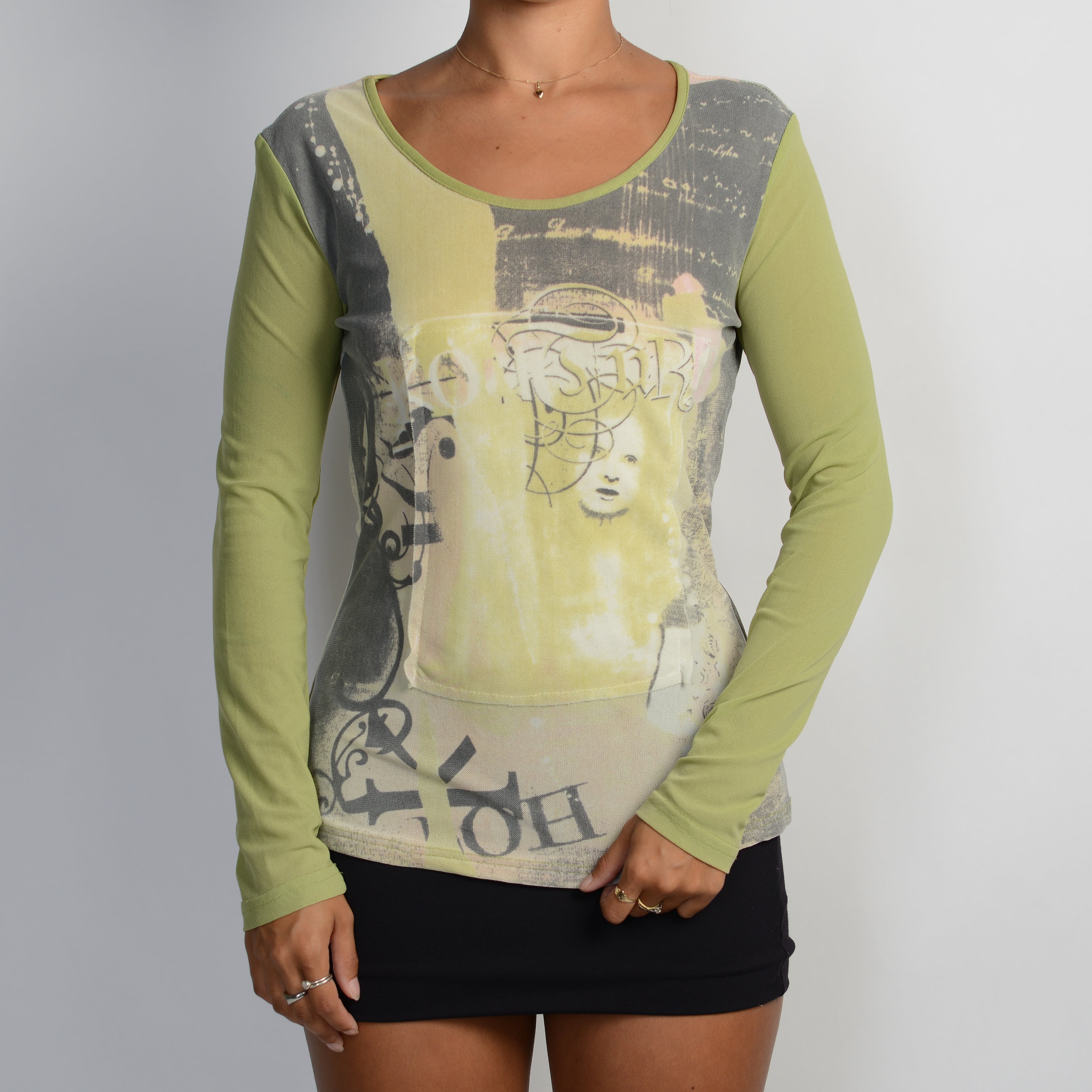 GREEN GRAPHIC MESH TOP