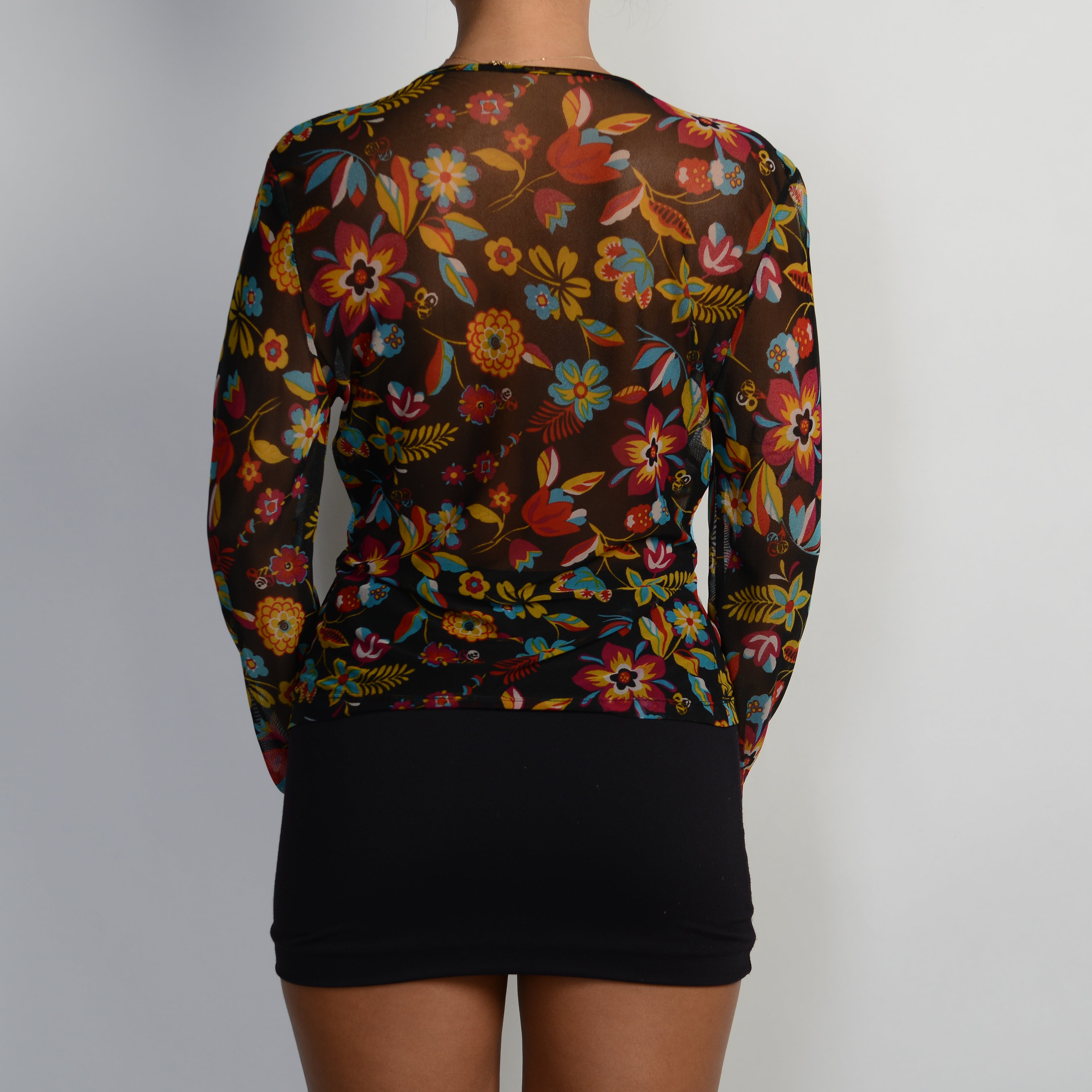 FLORAL MESH TIE FRONT TOP
