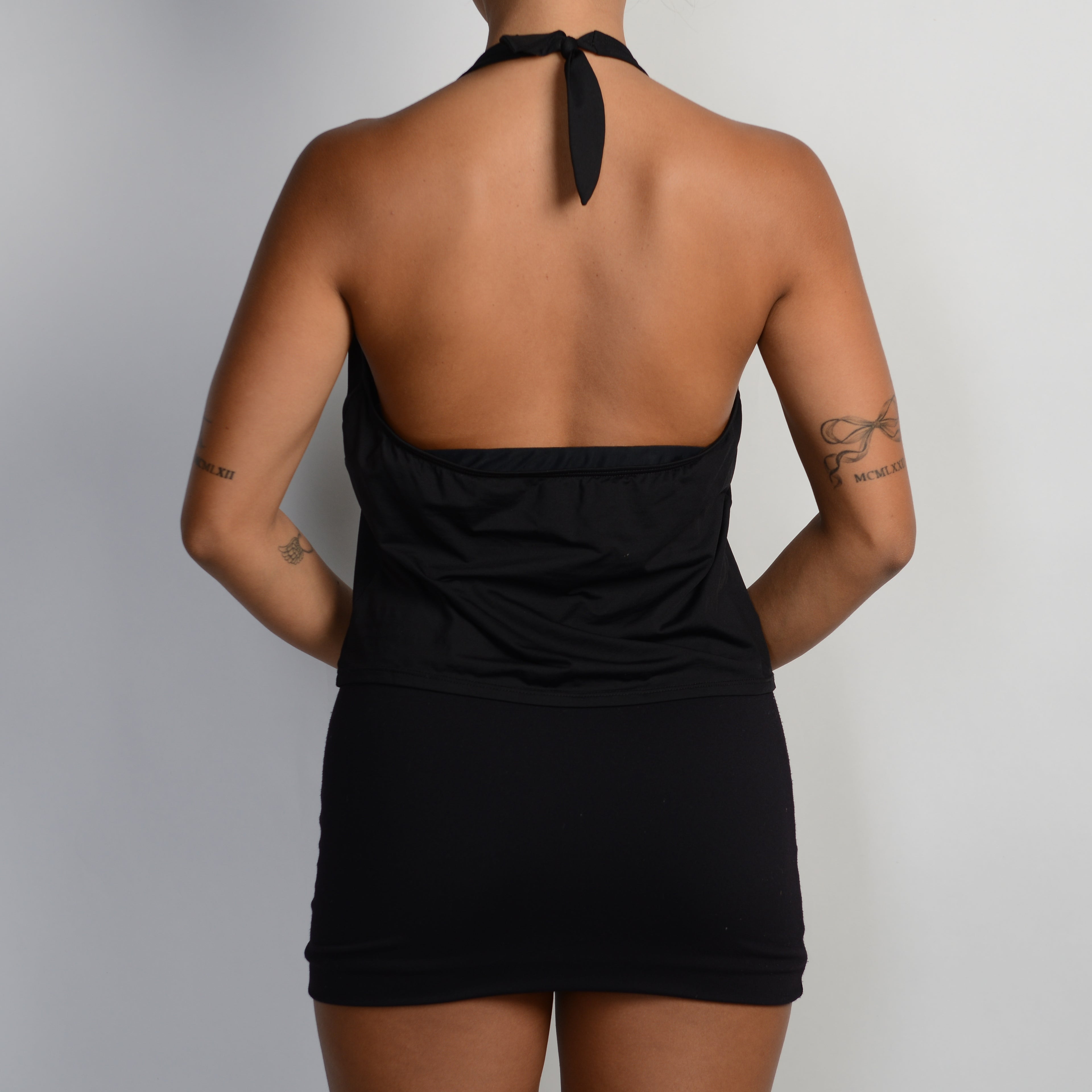 BLACK HALTER TANKINI TOP