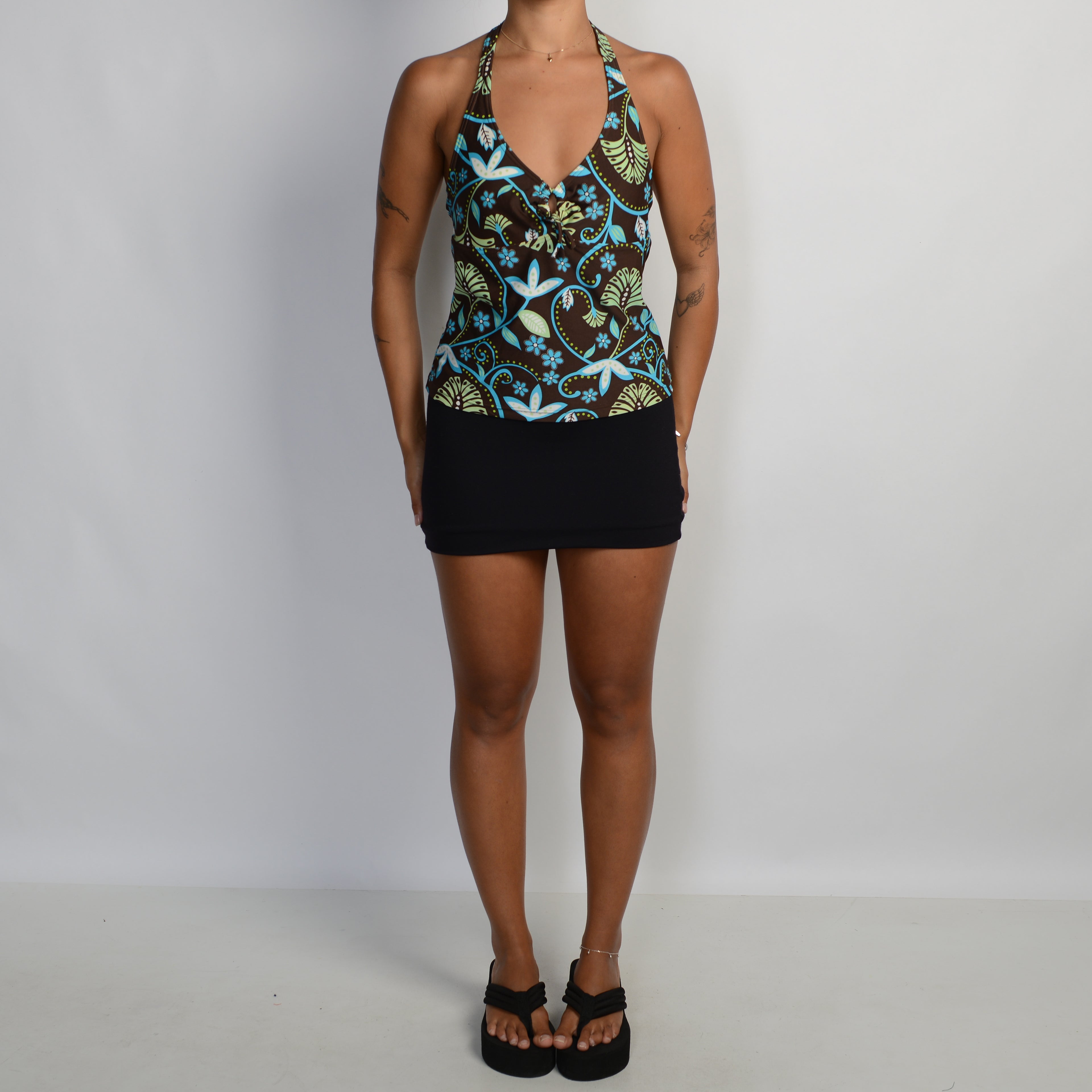 FLORAL HALTER TANKINI TOP