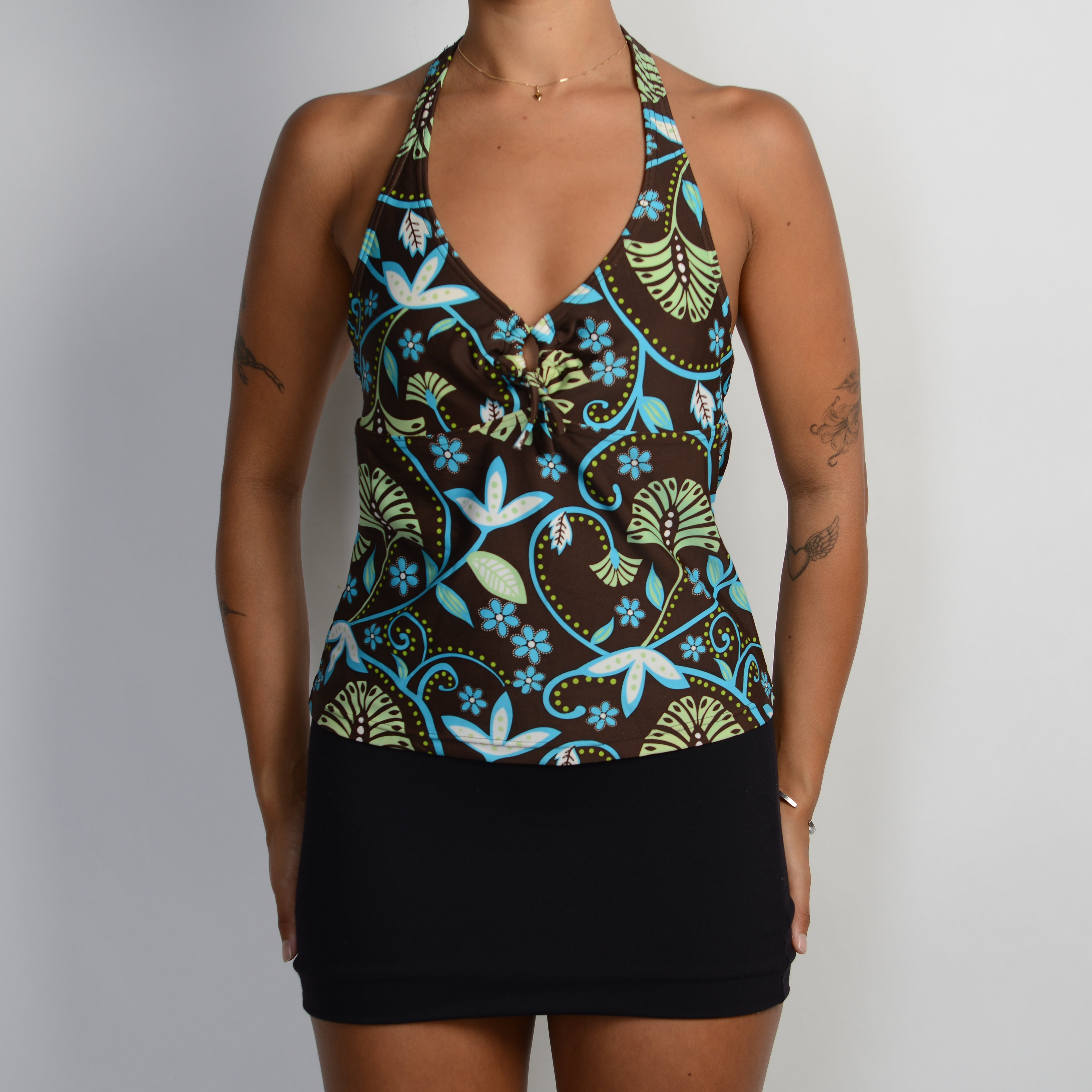 FLORAL HALTER TANKINI TOP