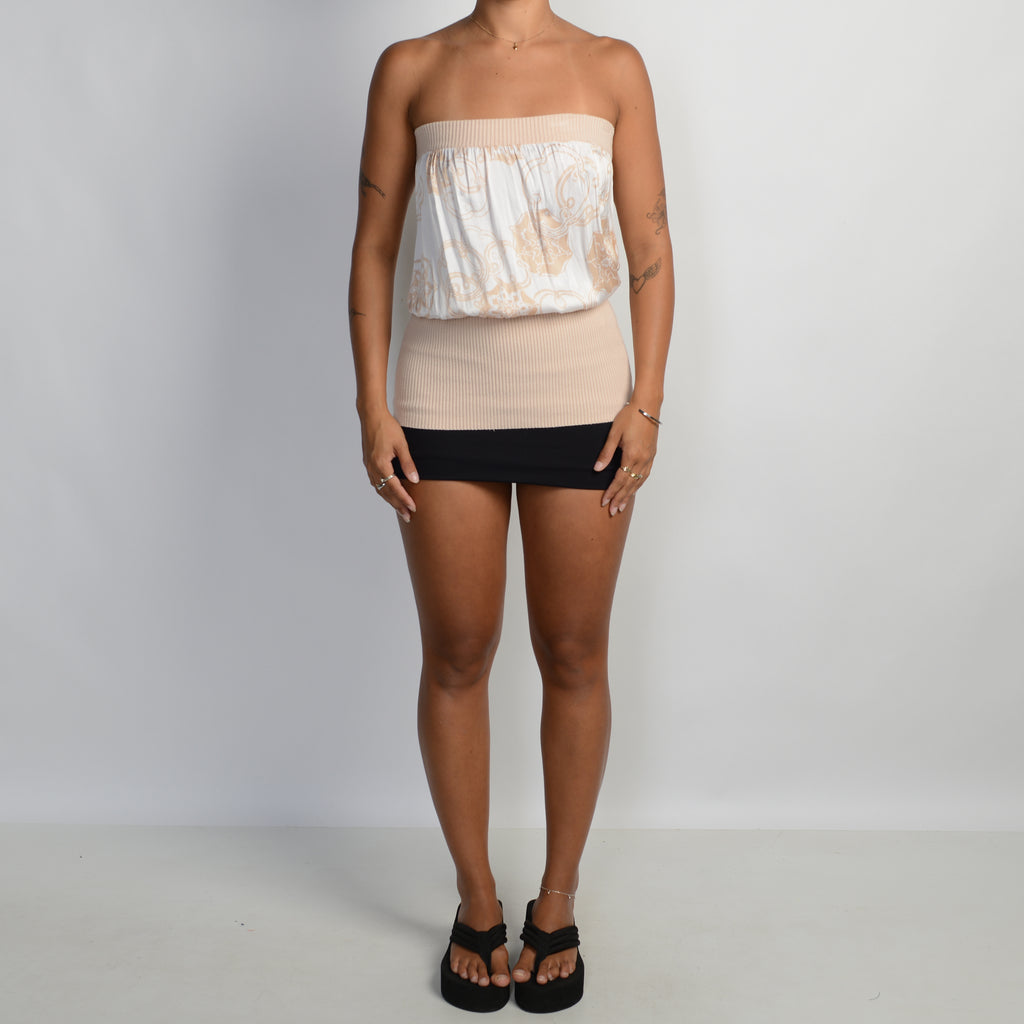 BEIGE PATTERN STRAPLESS TOP