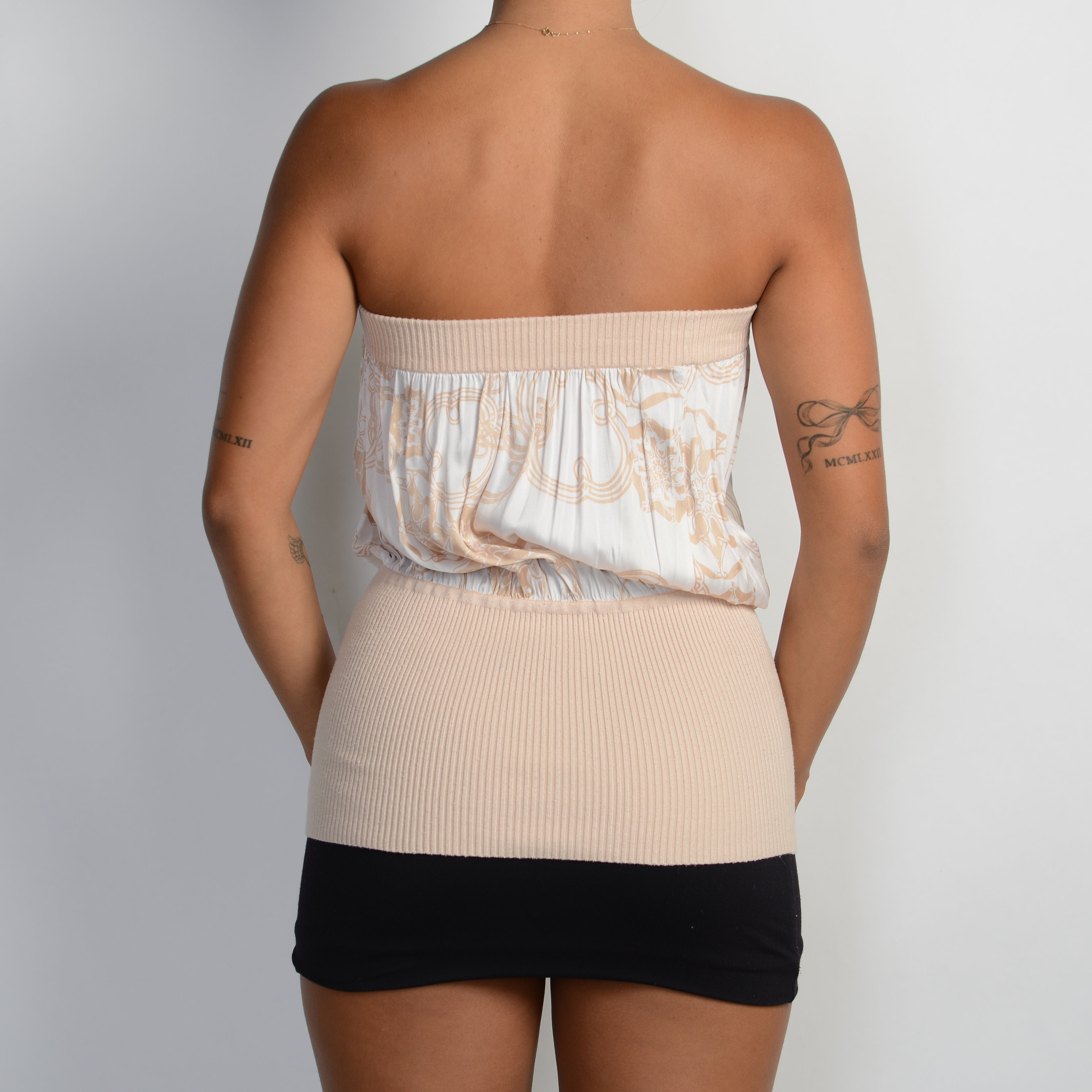 BEIGE PATTERN STRAPLESS TOP