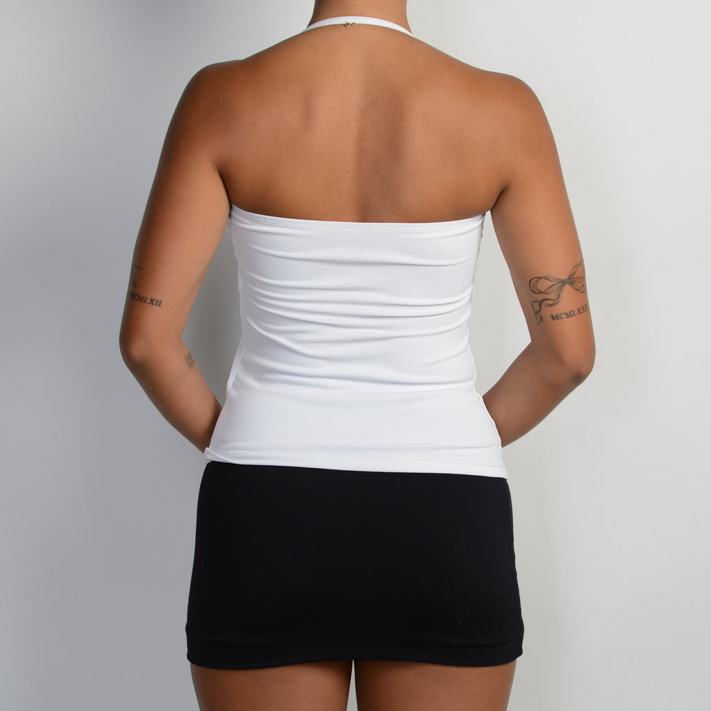 WHITE HALTER TANKINI TOP