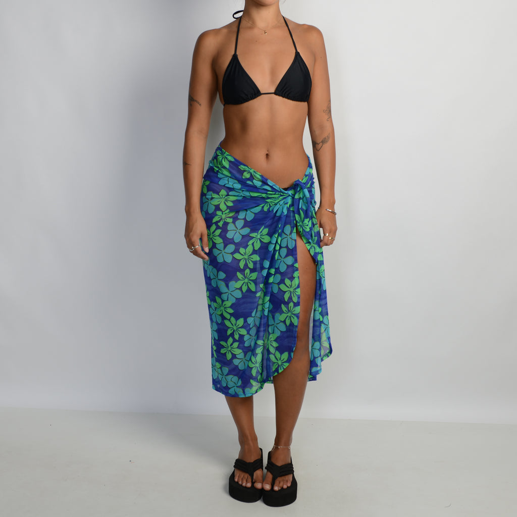 BLUE FLORAL MESH SARONG