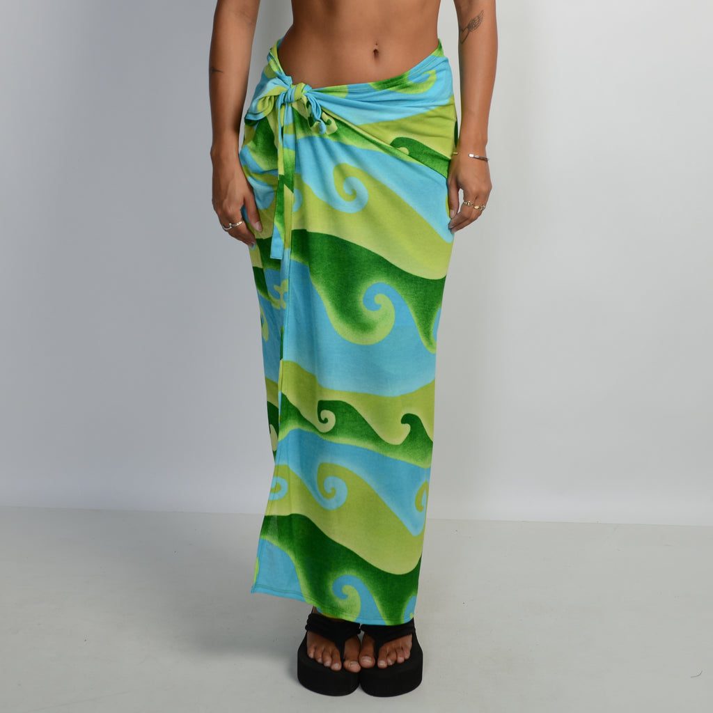GREEN PATTERN WRAP SKIRT