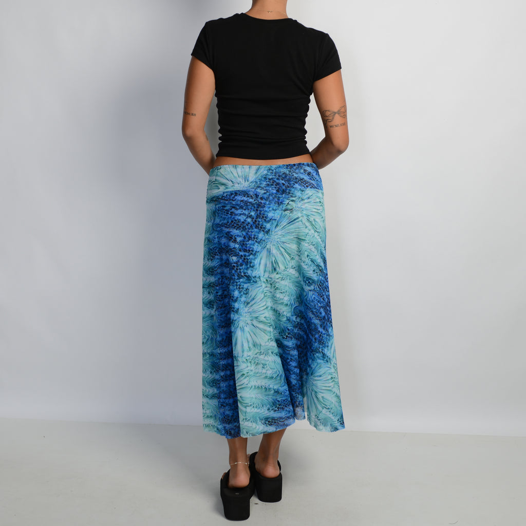 BLUE MESH MIDI SKIRT