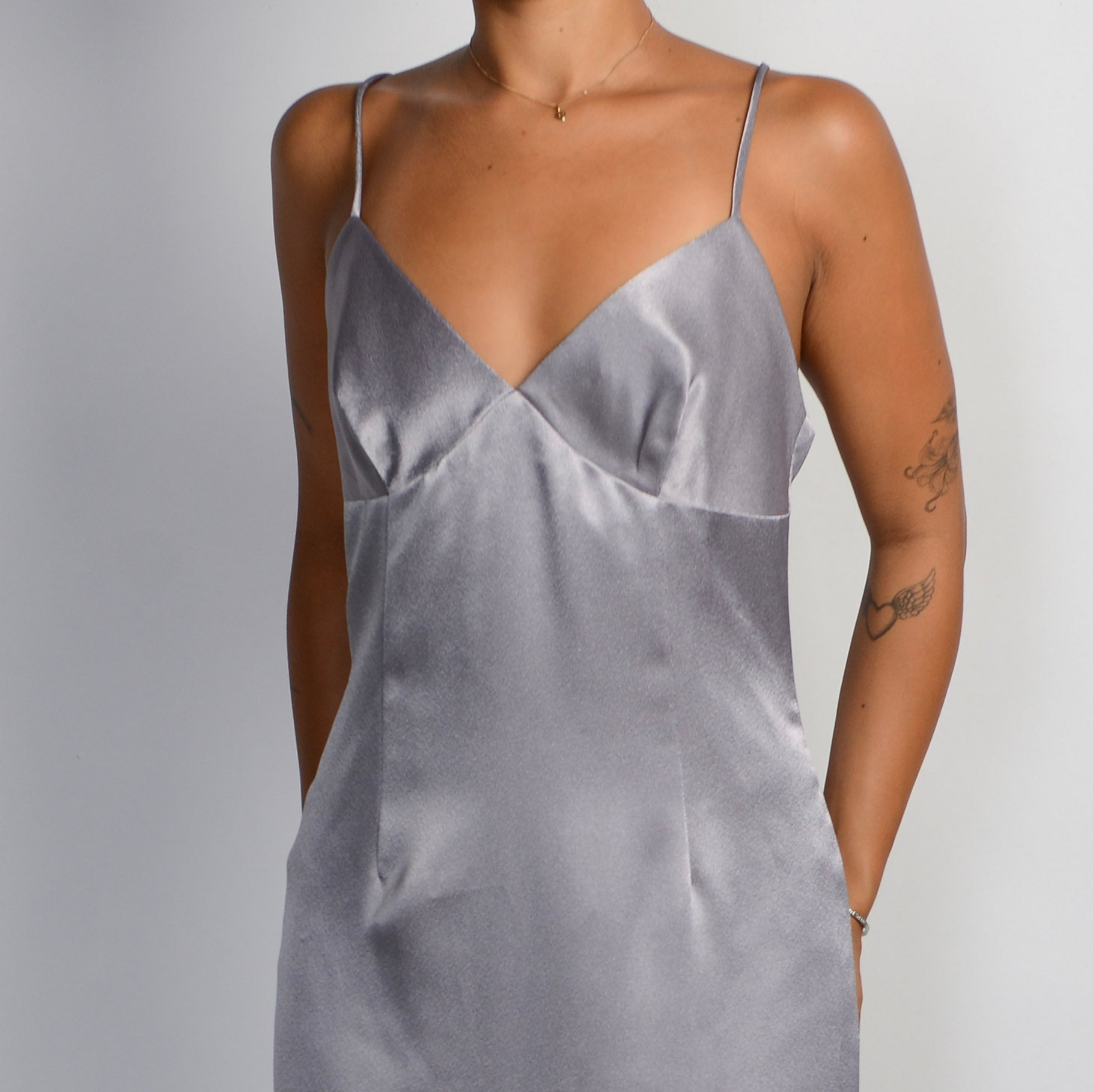 SILVER SATIN GOWN