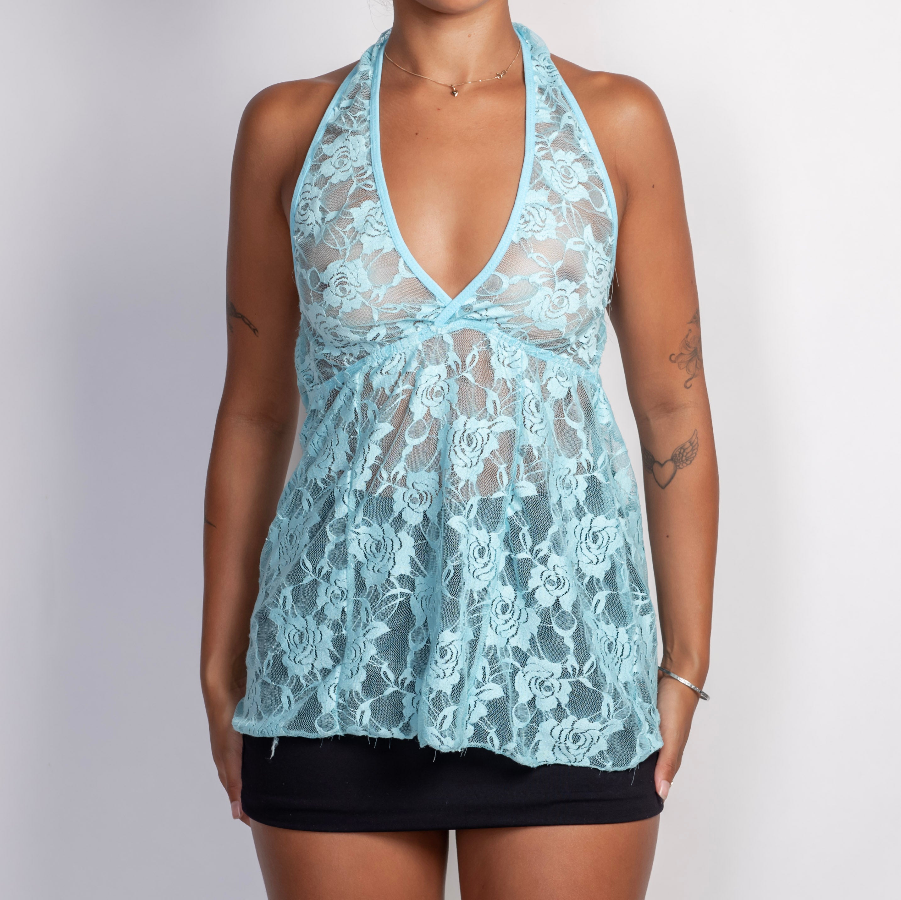 BLUE LACE HALTER TOP