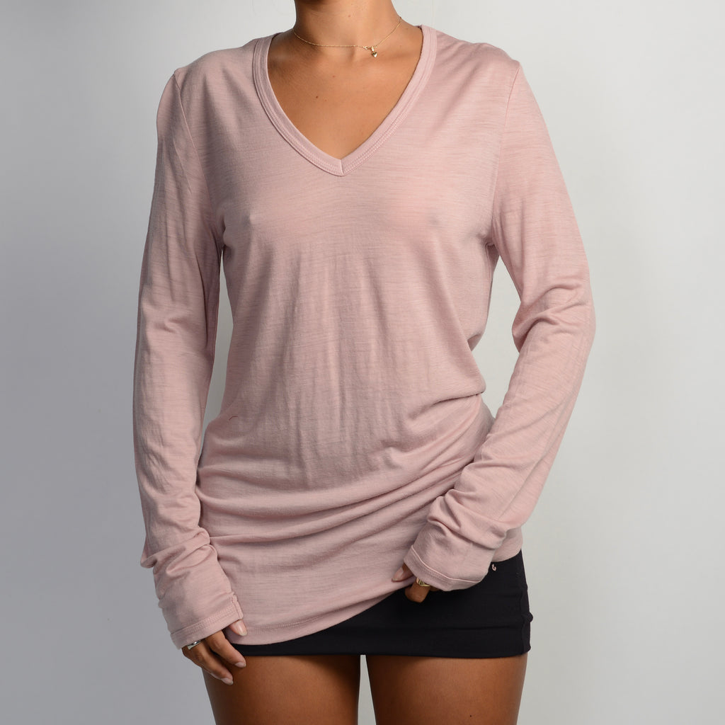 PINK WOOL V NECK SHIRT