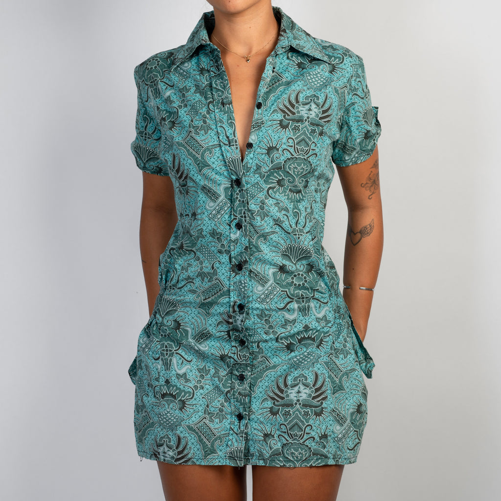 TEAL PATTERN MINI DRESS