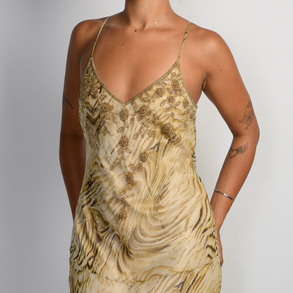ANIMAL PRINT BEADED GOWN