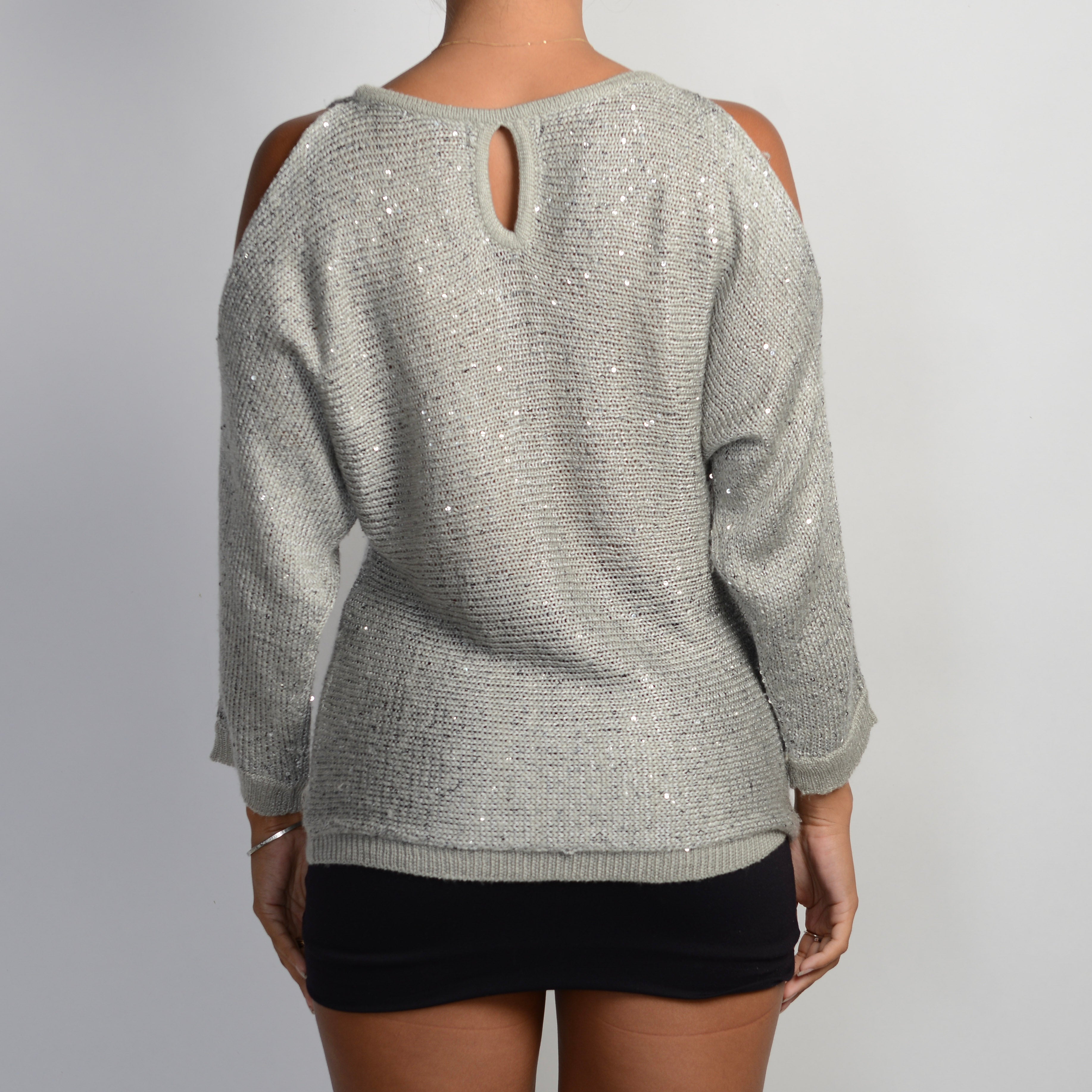 SILVER COLD SHOULDER SWEATER