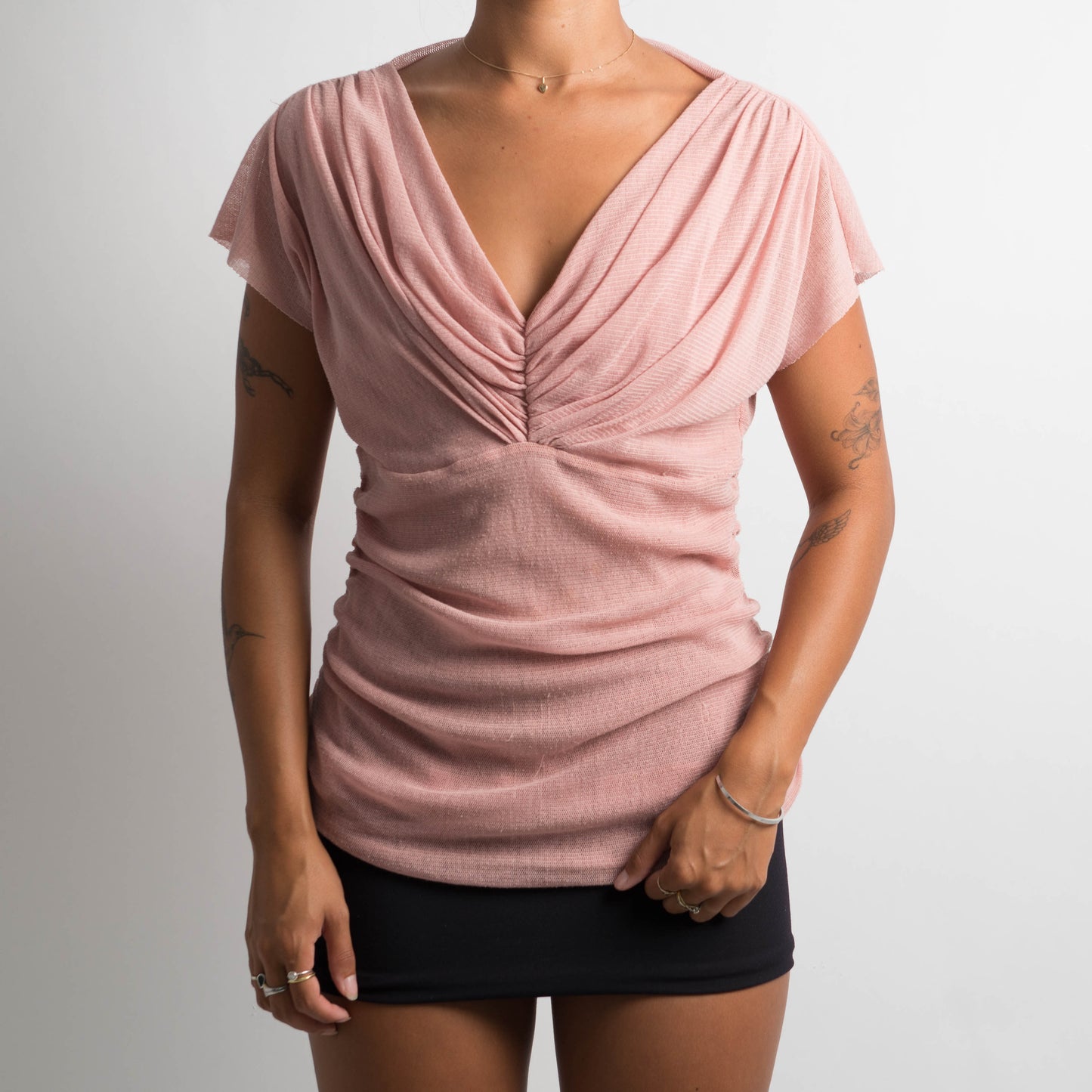 PINK RUCHED MESH TOP