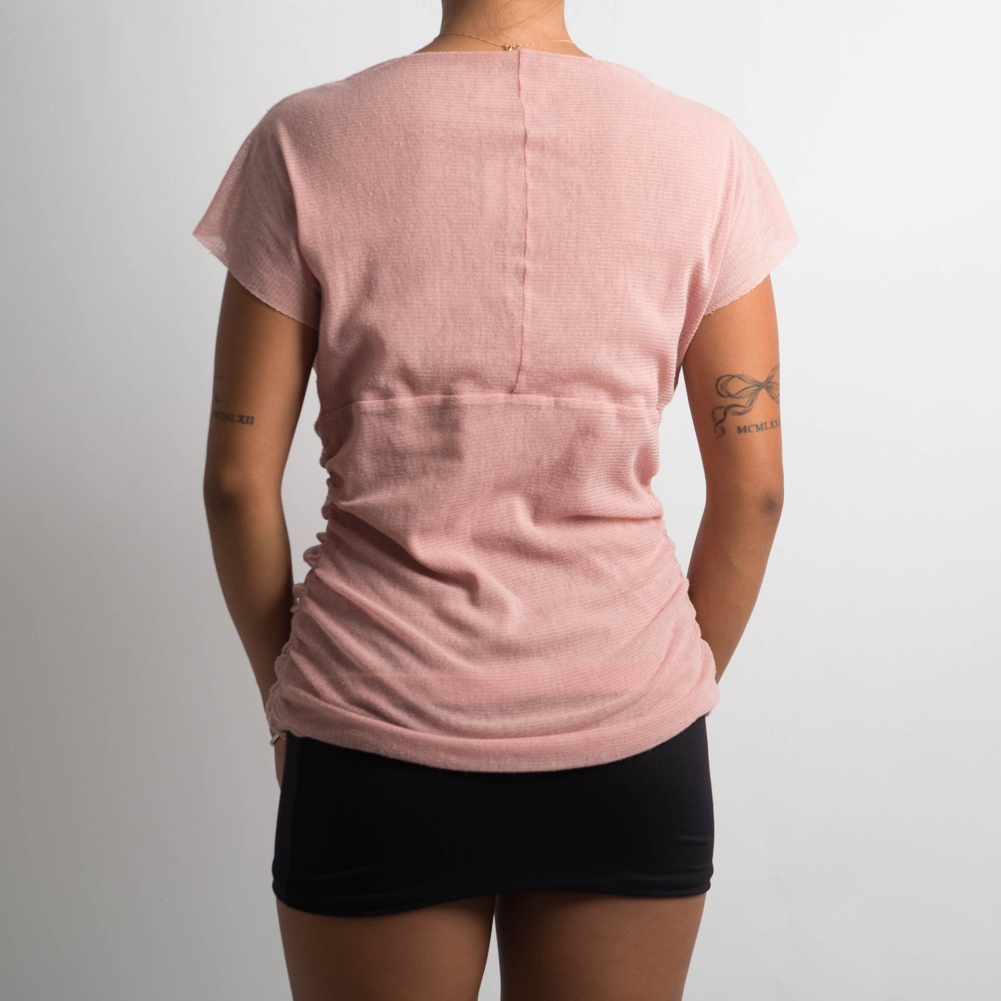 PINK RUCHED MESH TOP